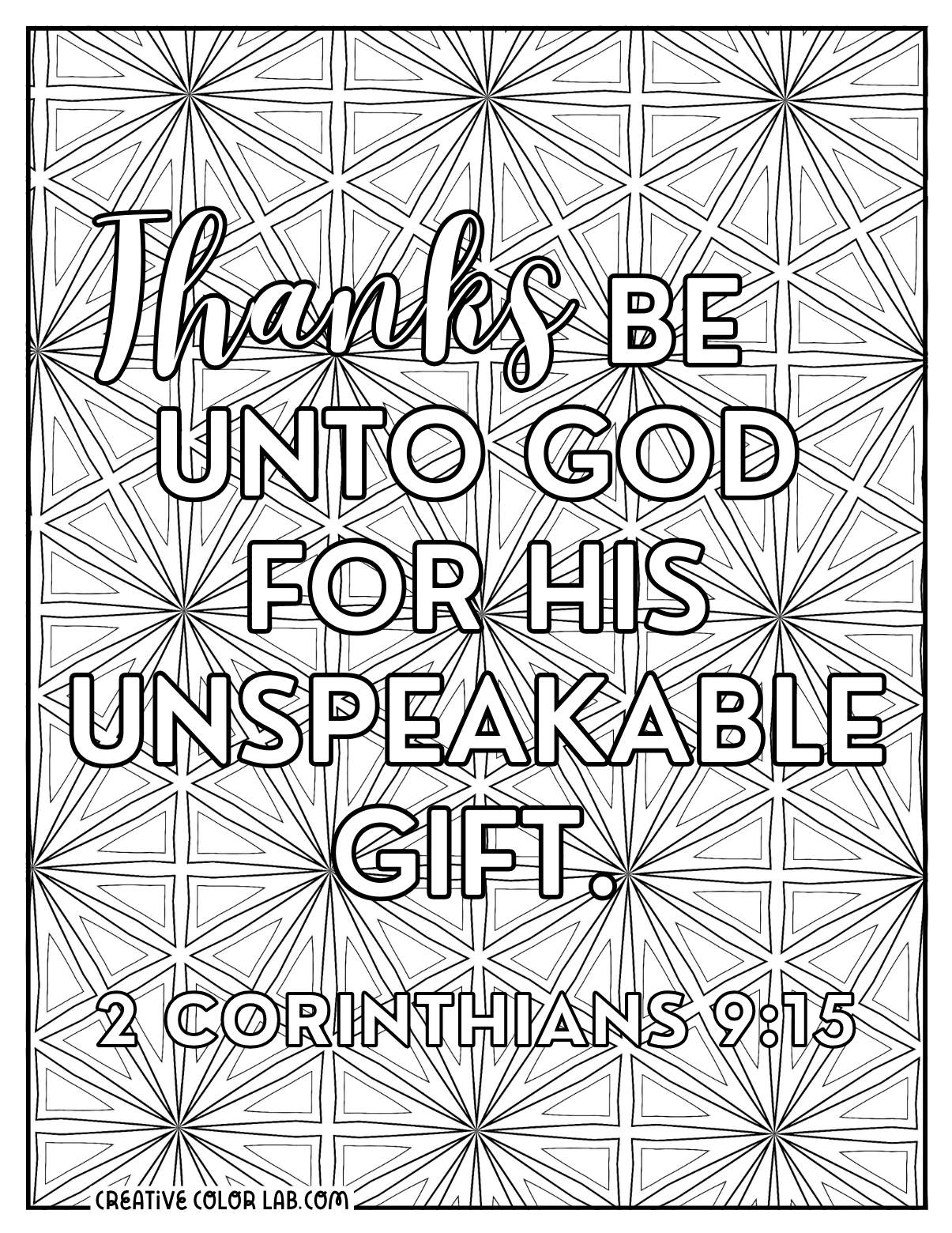 2 Corinthians 9:15 bible verse for thanksgiving coloring page.