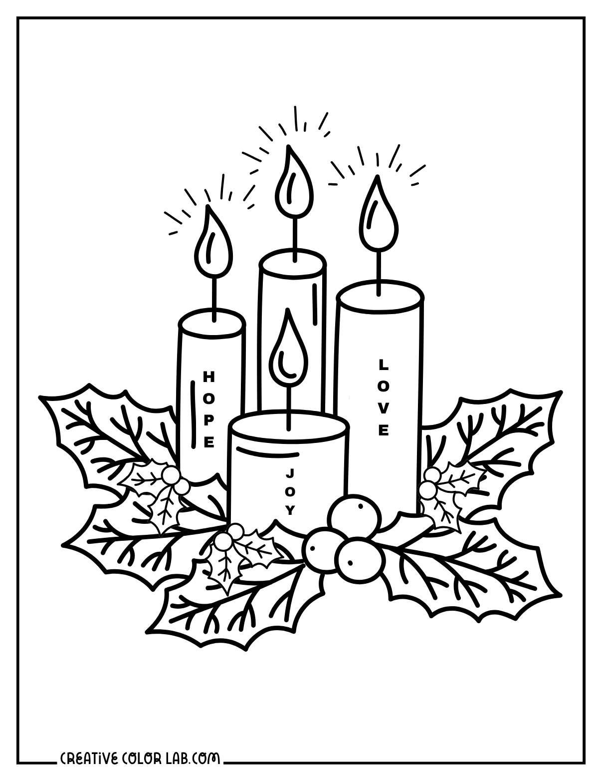 Four advent wreath candles for Catholic coloring page.