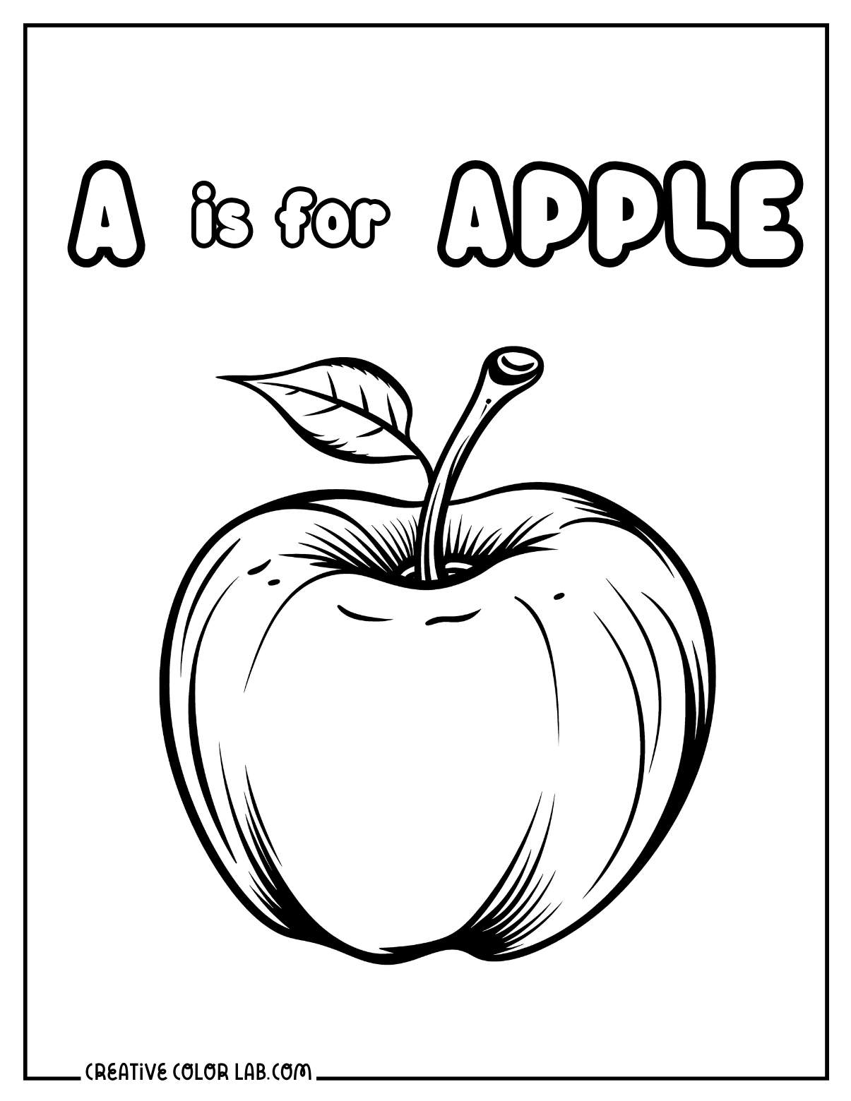 Apple letter association coloring page for kindergarten.