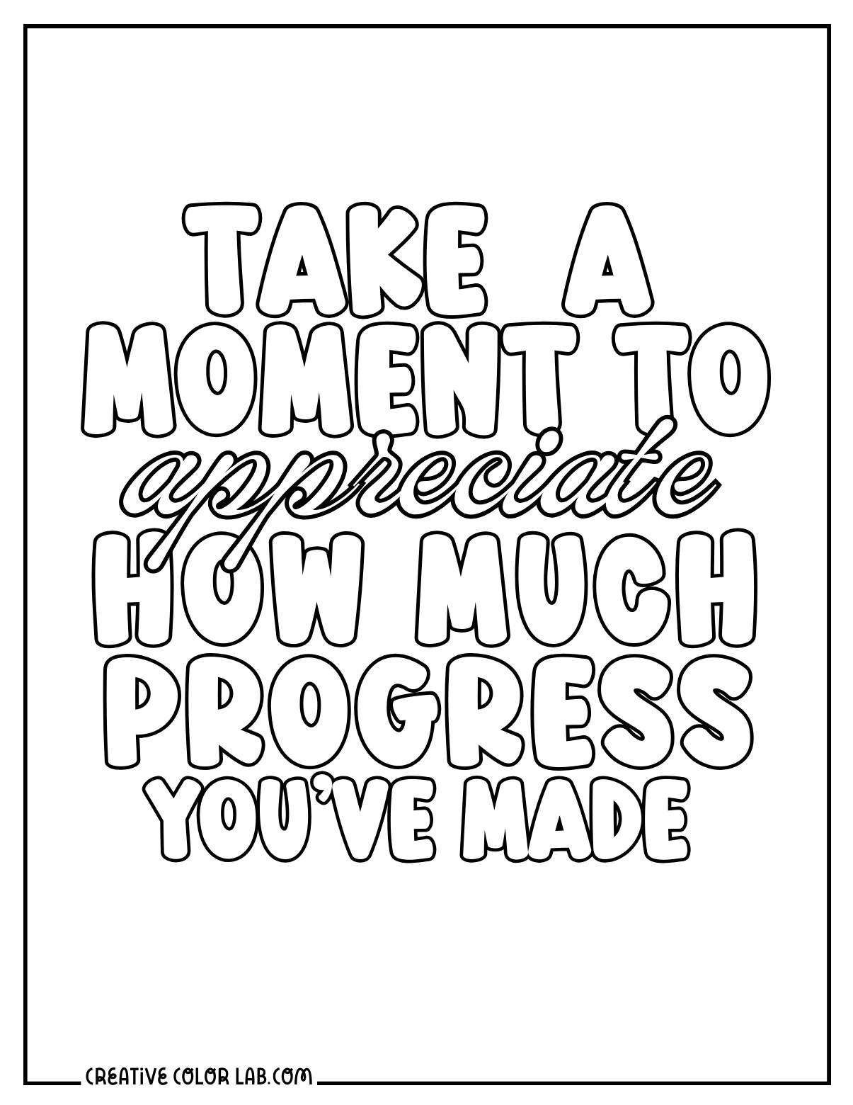 Appreciate progress coloring sheet.
