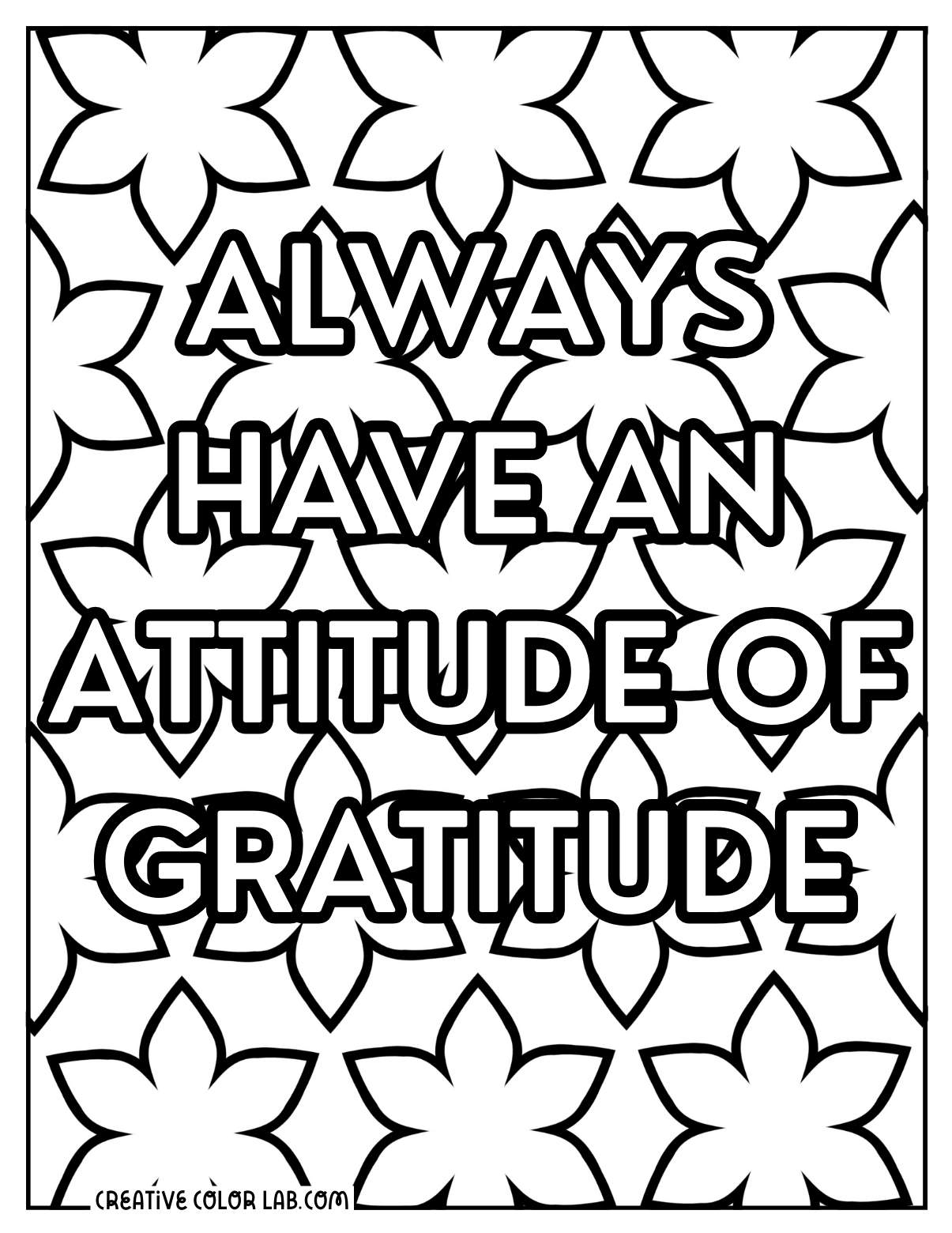 Attitude of gratitude quote to color for adults.