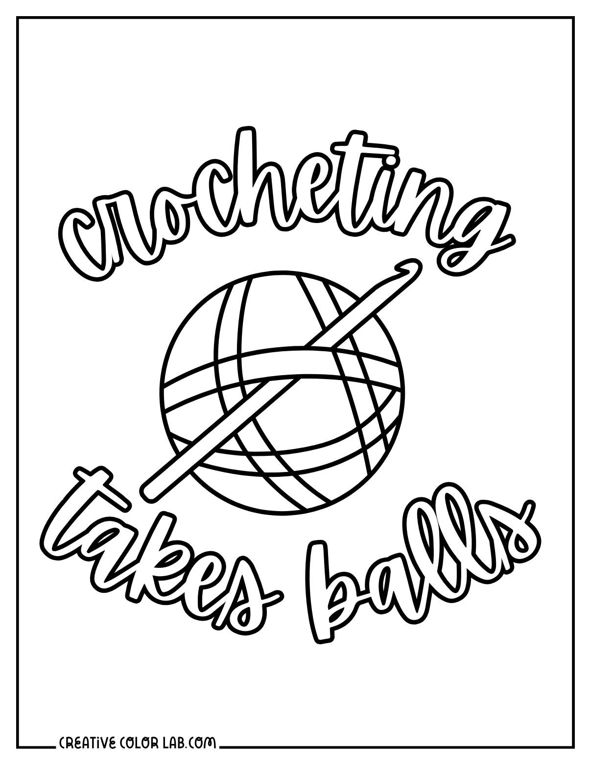 Ball of wool and crochet hook drawing to color.