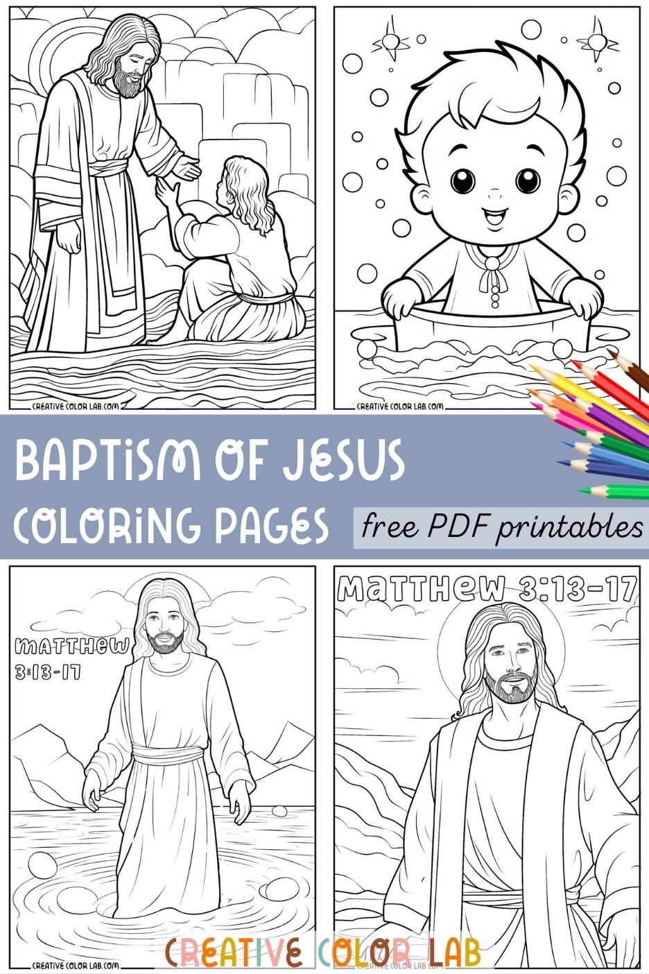 Collection of baptism of jesus coloring pages to download.