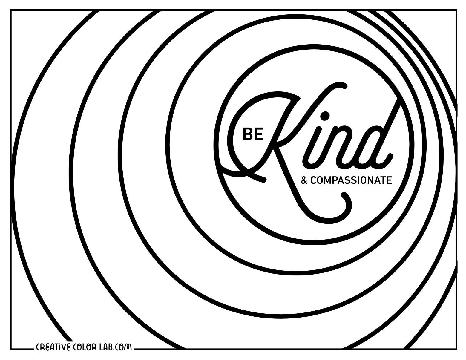 Be kind and compassionate abstract line art to color.
