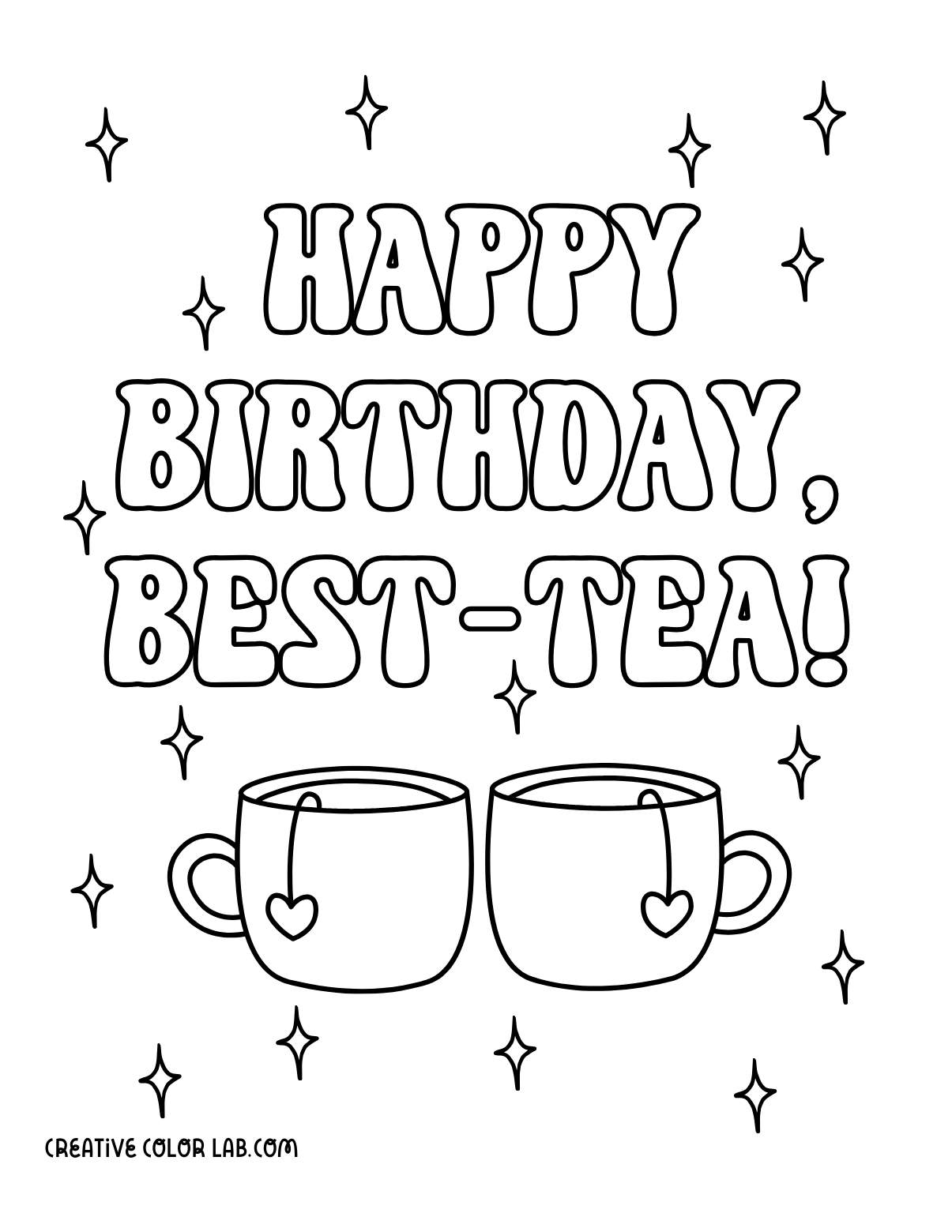 Bestie birthday coloring page with joke.
