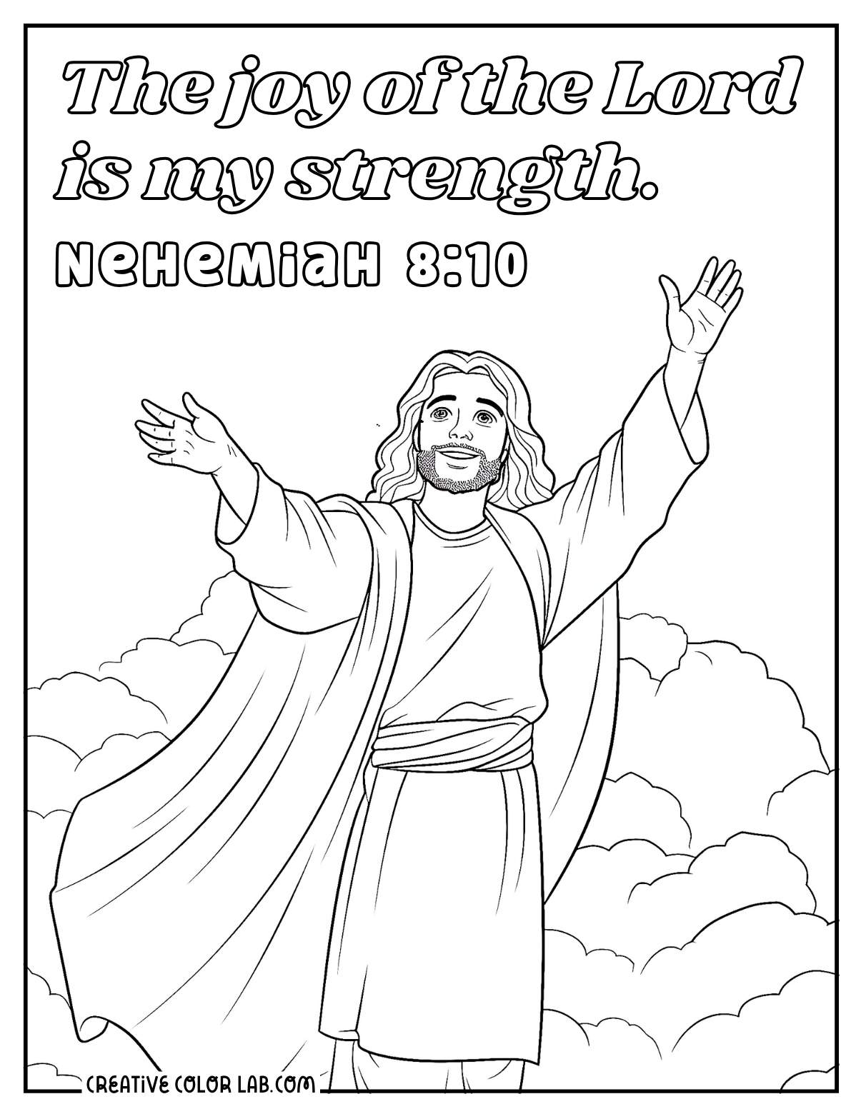 Bible verse coloring page about Nehemiah 8:10.