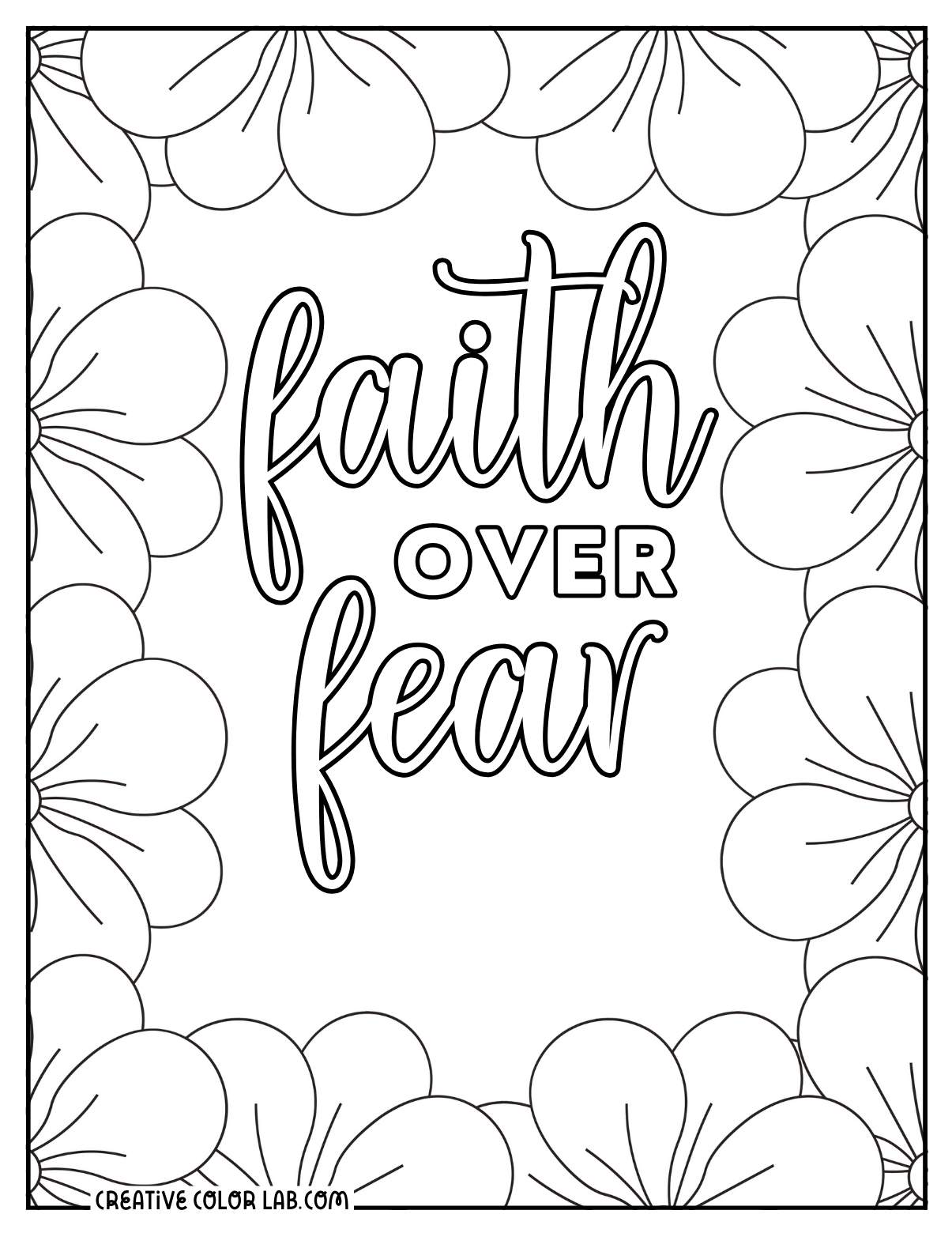 Faith over fear biblical affirmation PDF to color.