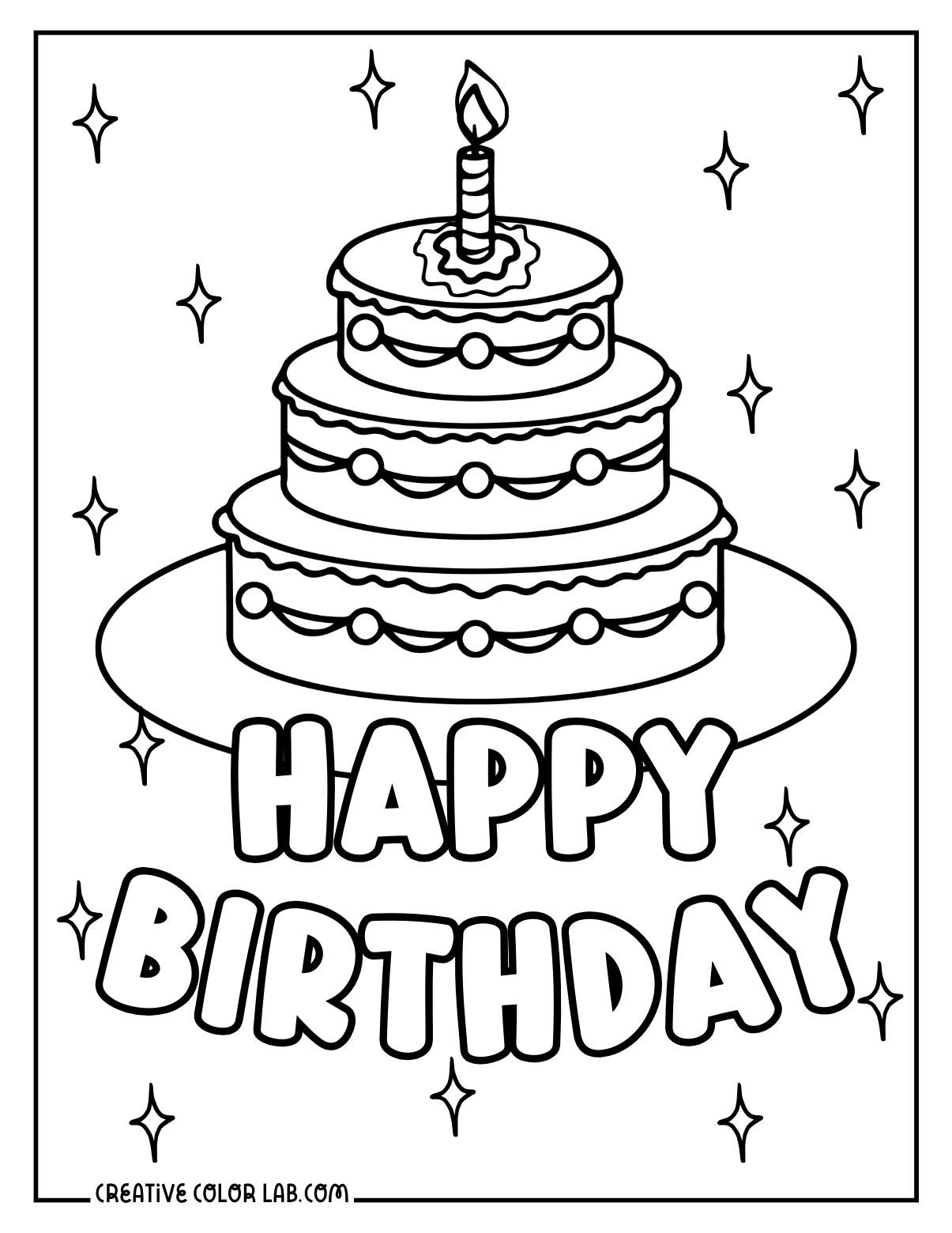 Birthday cake coloring sheet for toddlers.