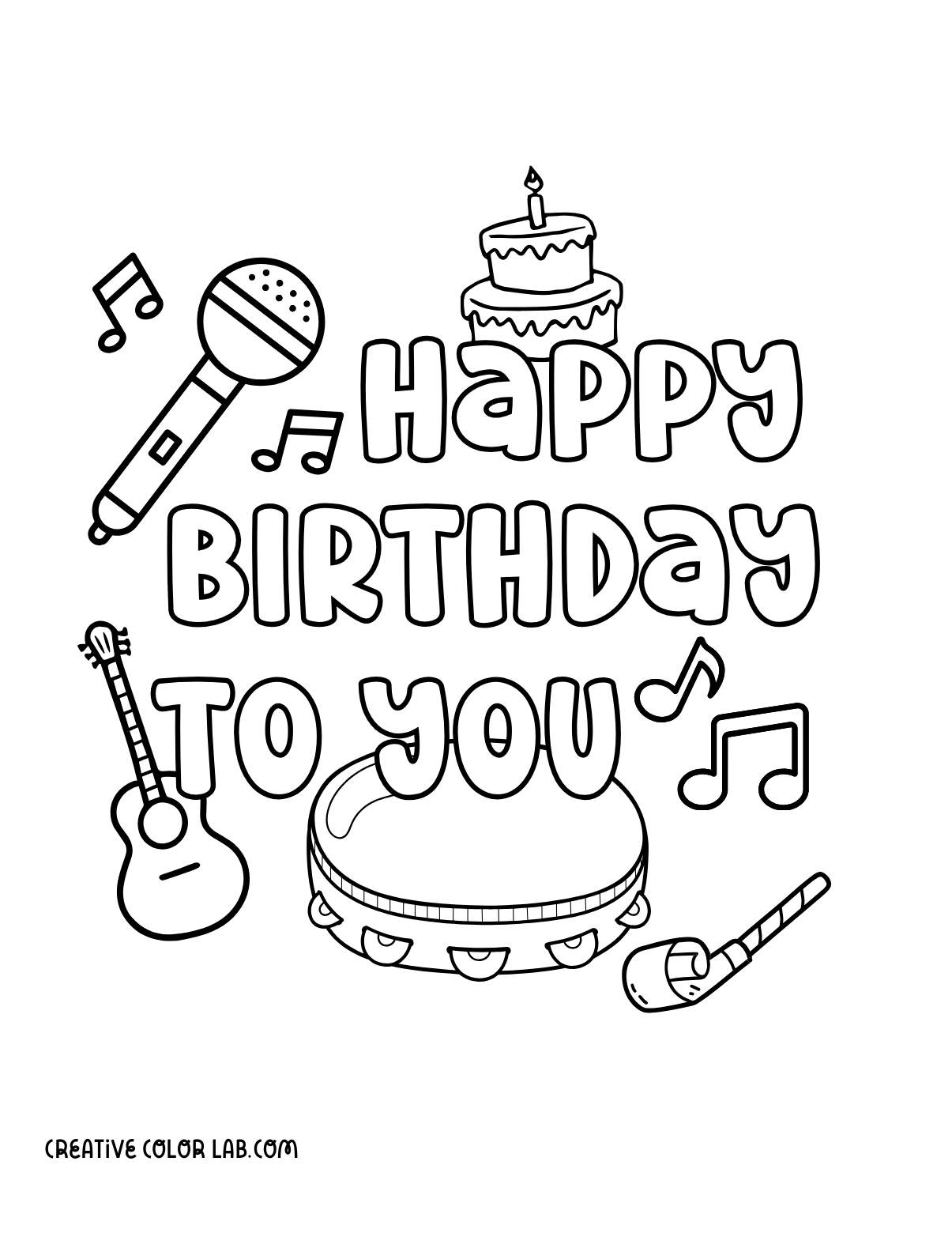 Birthday song coloring card to print.