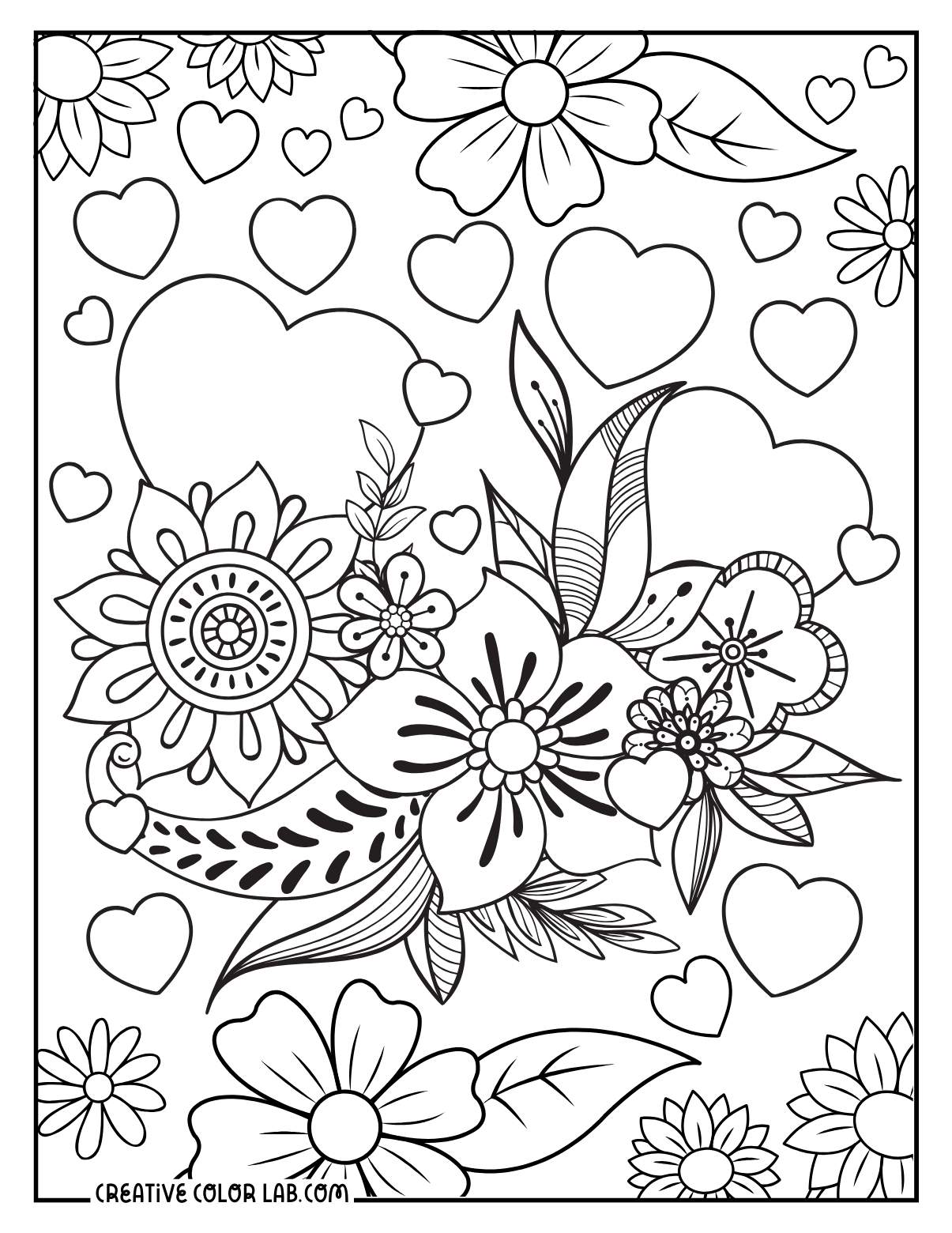 Bouquet of flowers with intricate design coloring page.