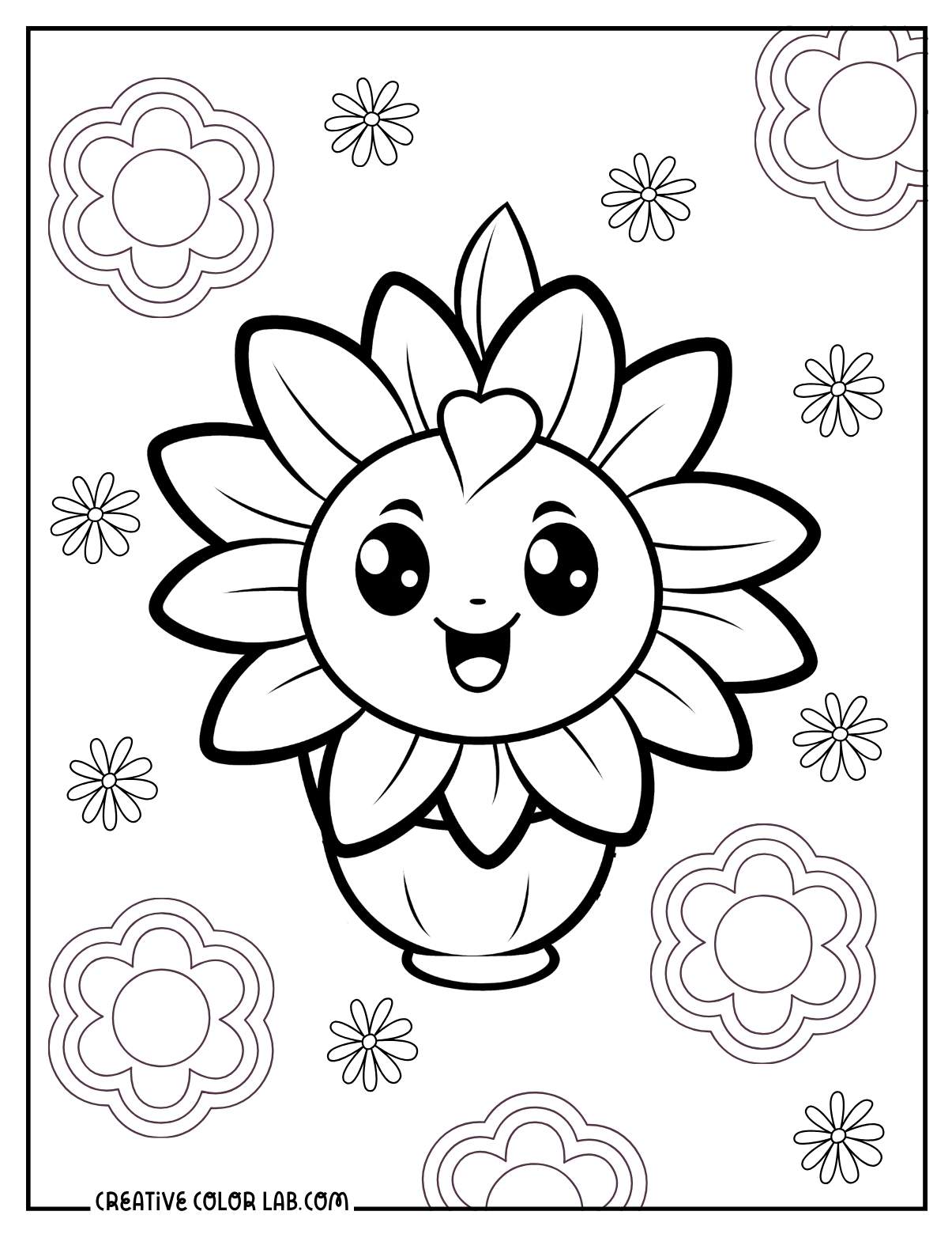 Cartoon daisy coloring page for children.