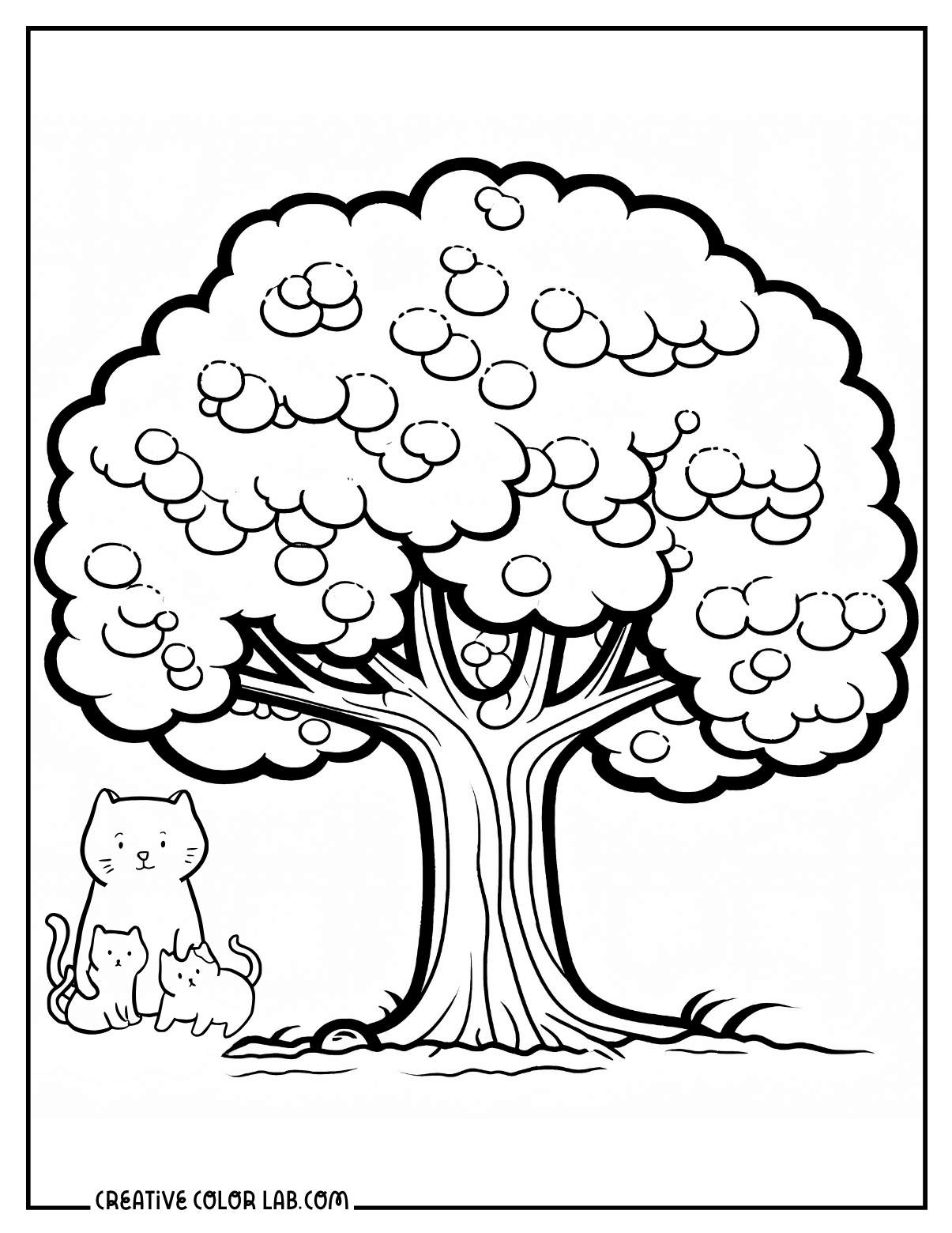 Cartoon fruit tree coloring sheet.