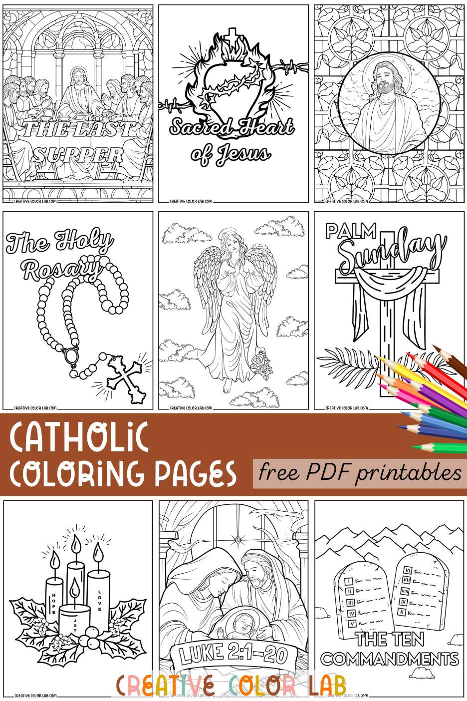 Collection of catholic coloring pages to download.