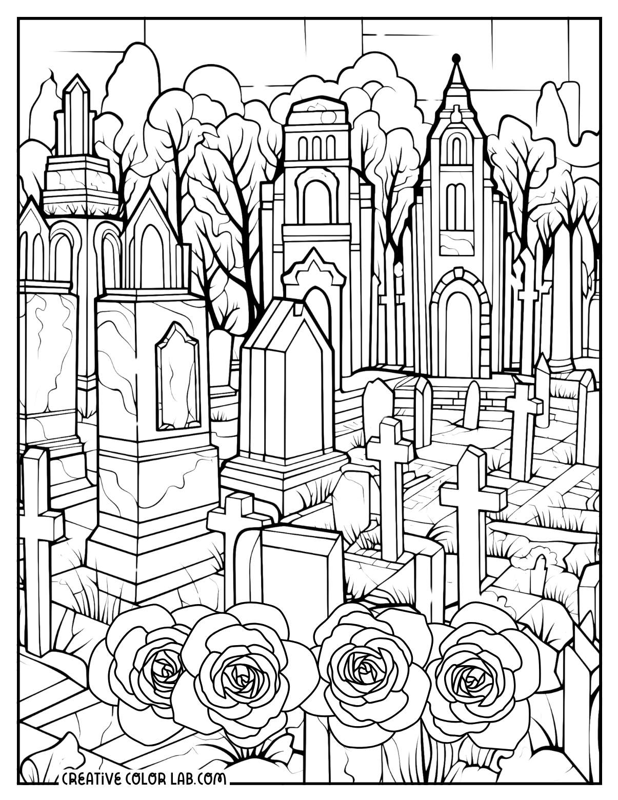 A cemetery Christian halloween coloring page.