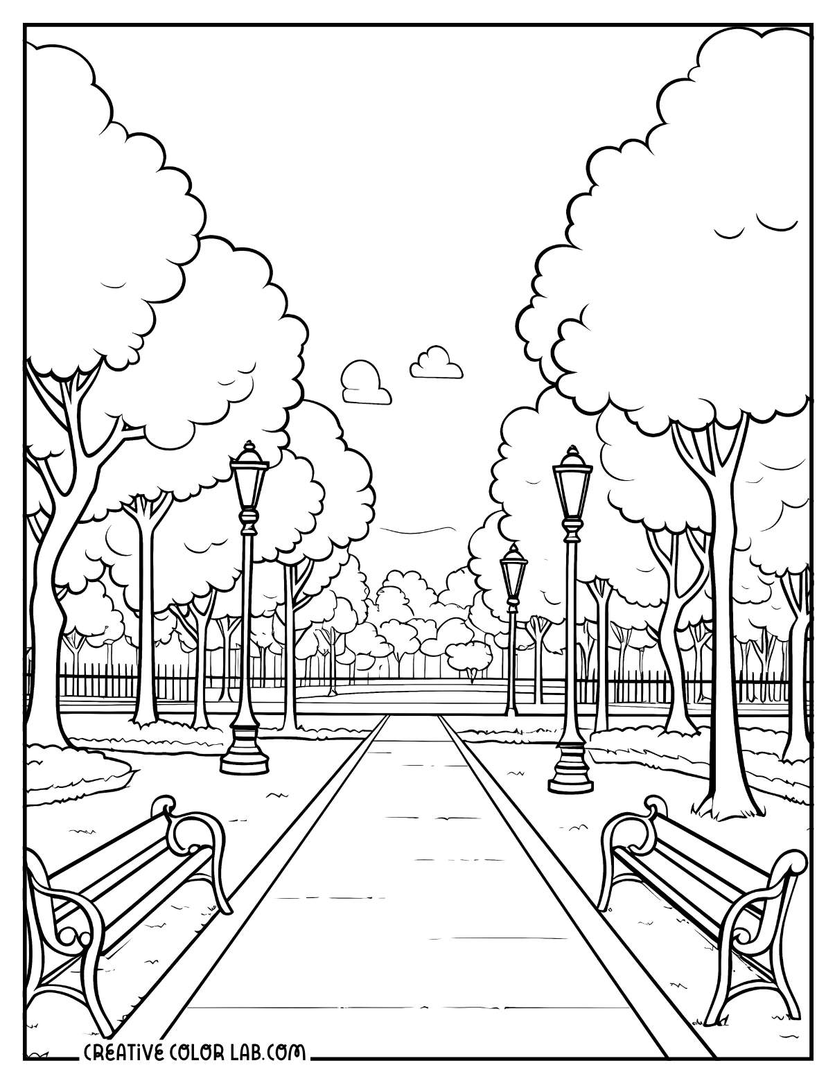 Central park trees coloring page for adults.