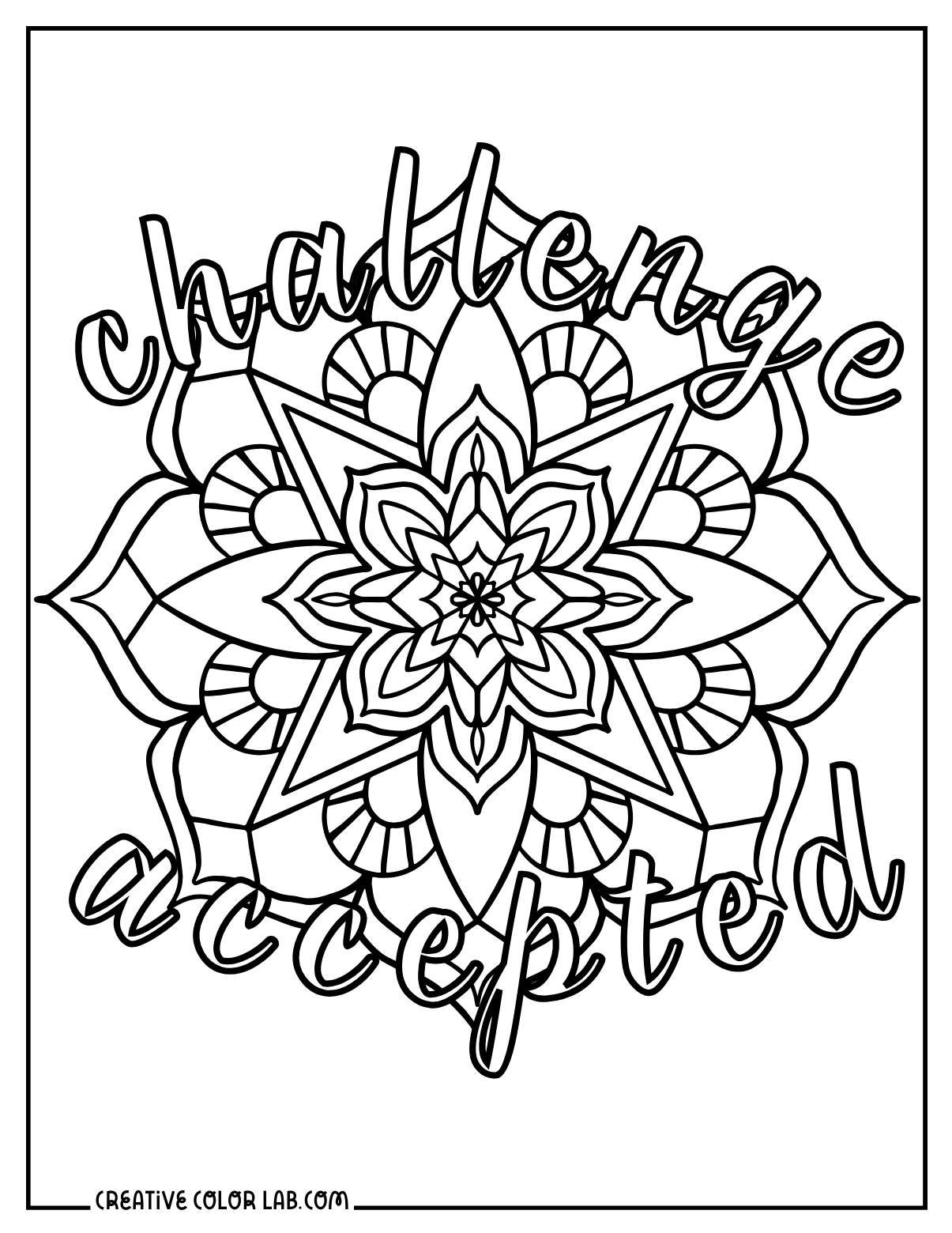 Challenge accepted mandala poster to color in.