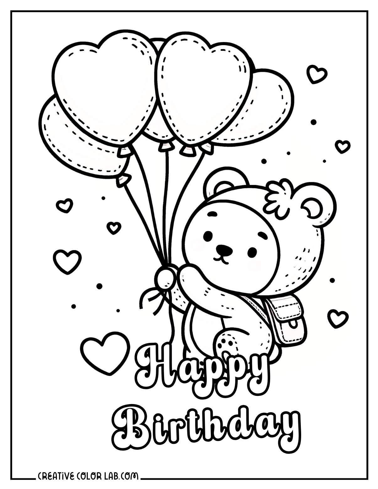 Chibi bear birthday message to color.
