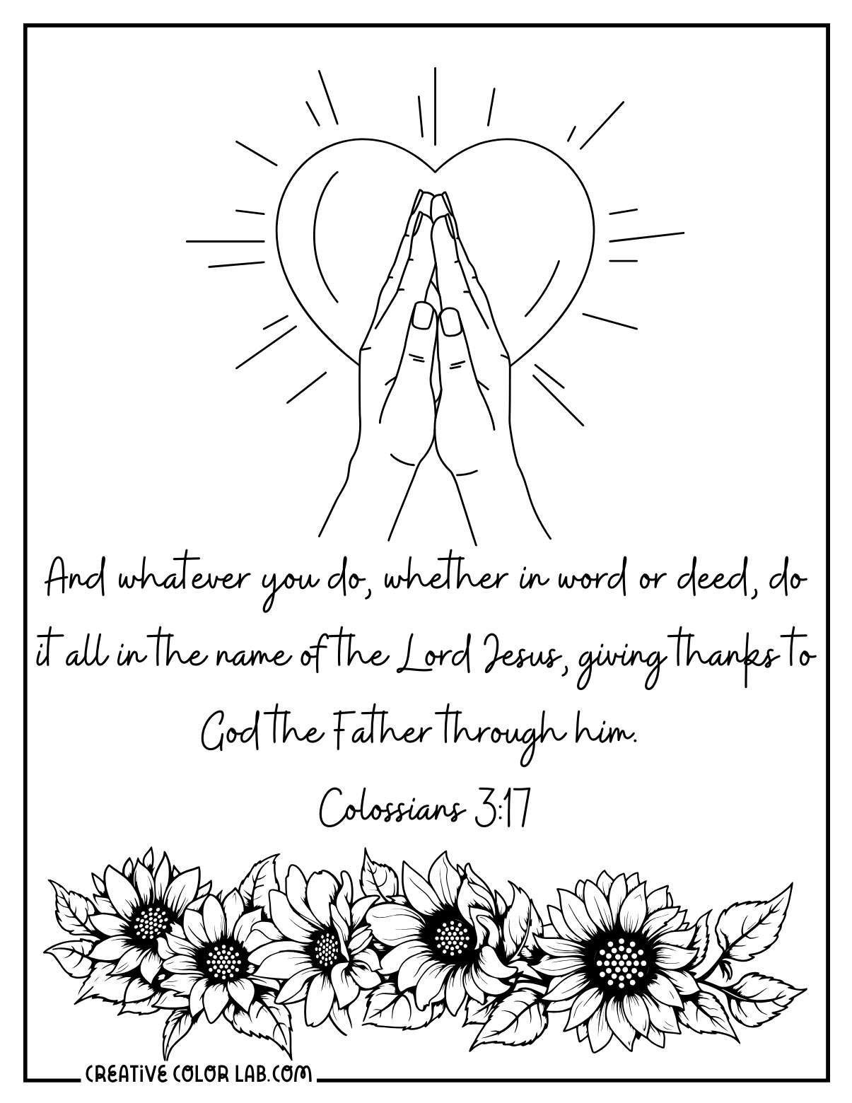 Christian coloring page about Colossians 3:17.
