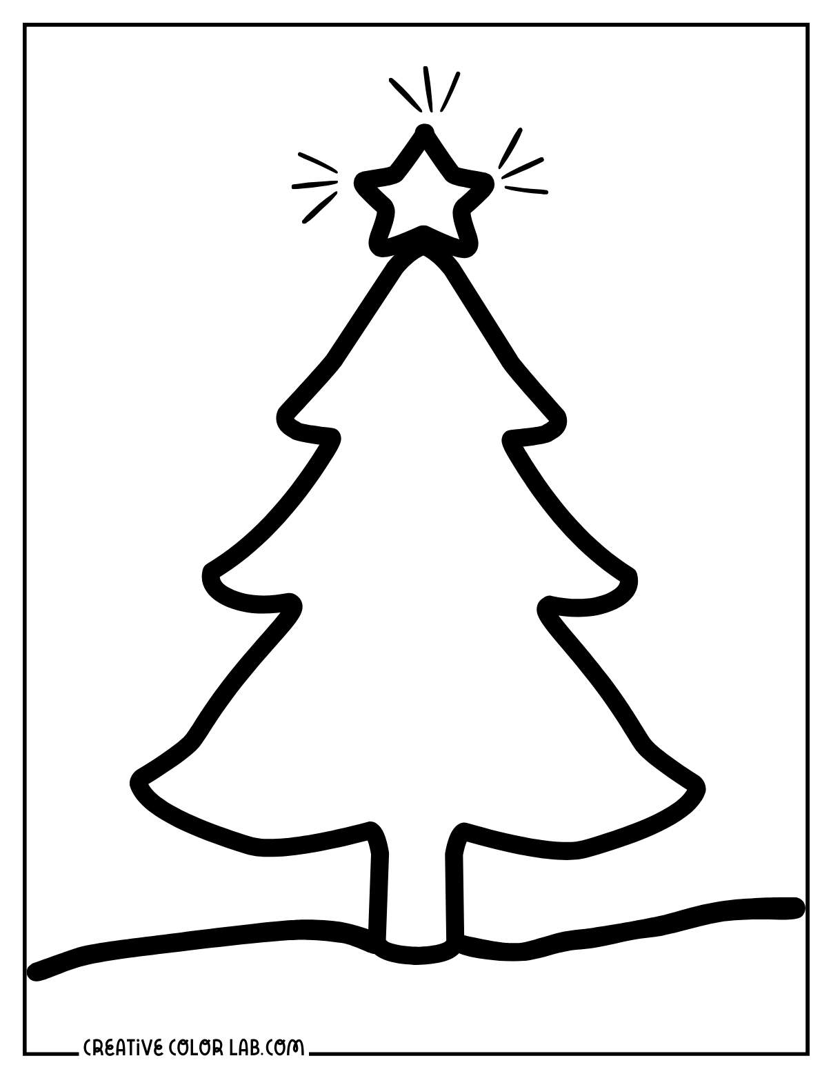 Easy Christmas tree outline to color for kindergarten.
