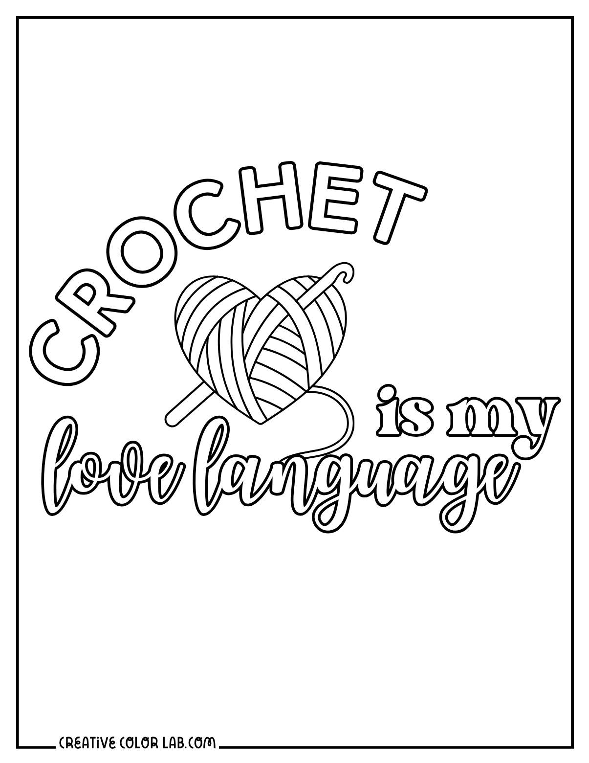 Coloring book crochet craft about love language.