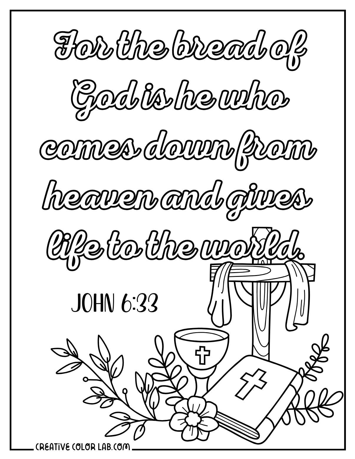 A communion blessed sacrament from John 6:33 coloring page.