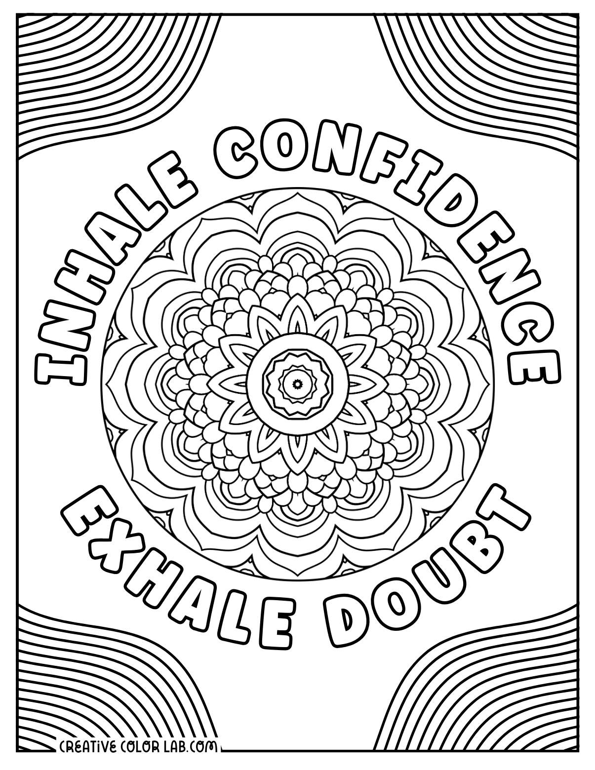 Confidence mandala coloring page to motivate for adults.