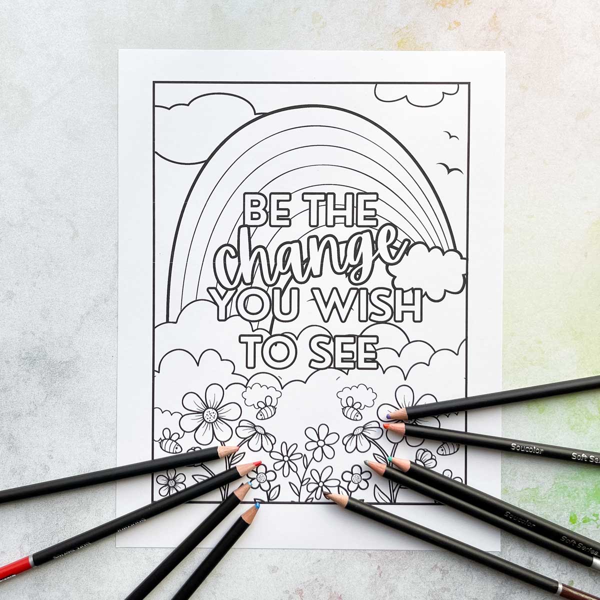 A black and white printed coloring page ready to be colored with pencils.