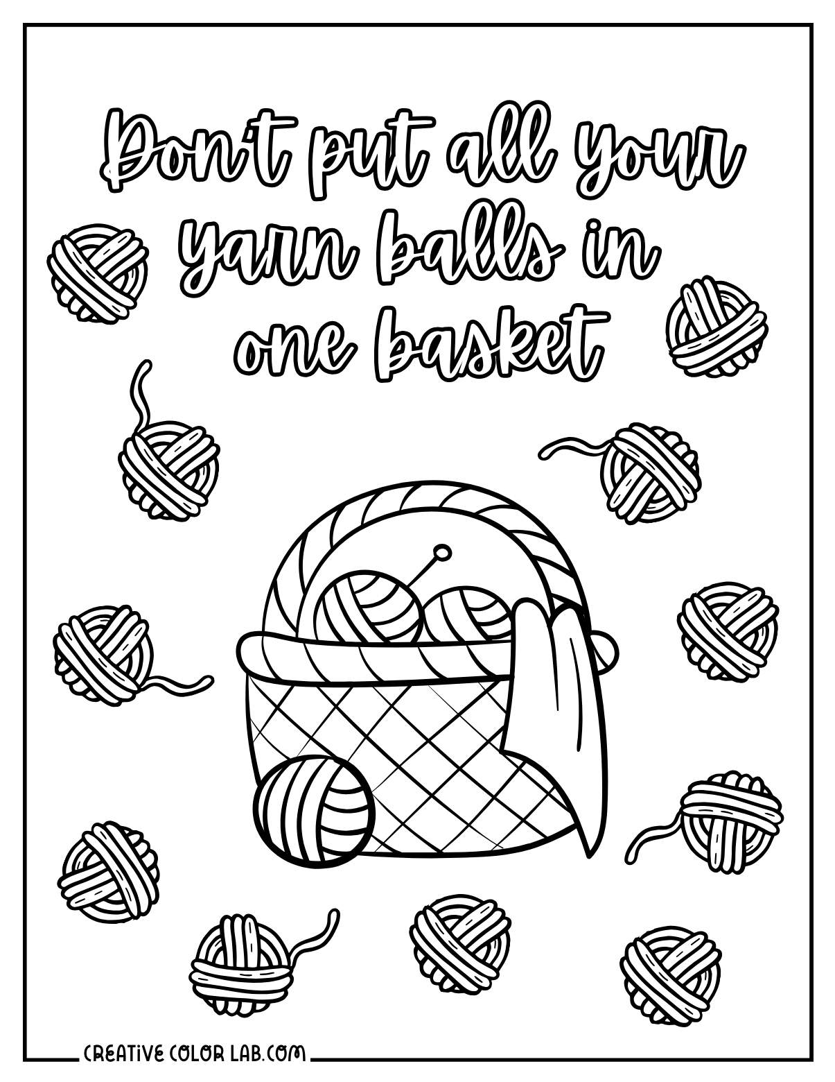 Crochet basket yarn doodles to color.