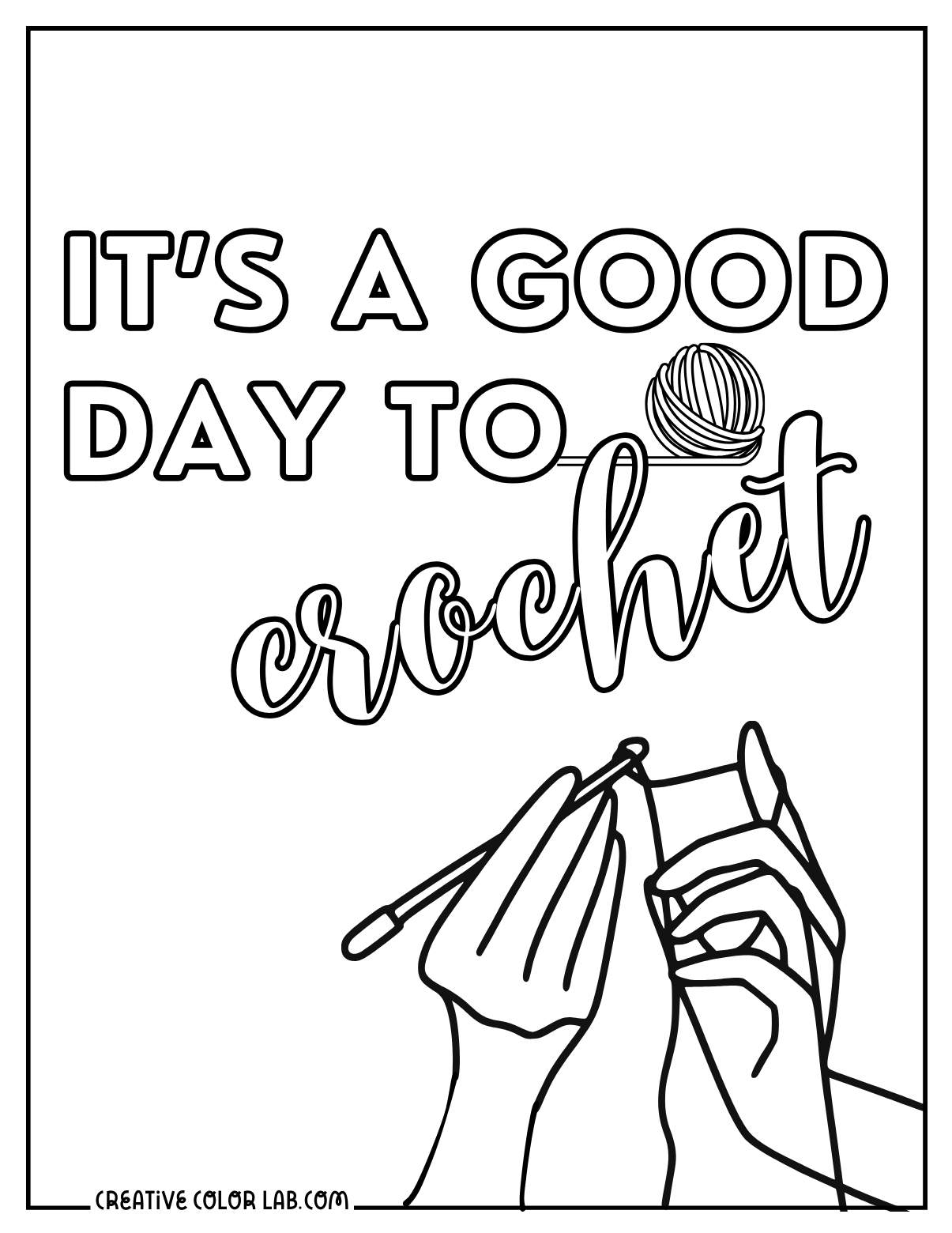 Crochet coloring page about a good day.