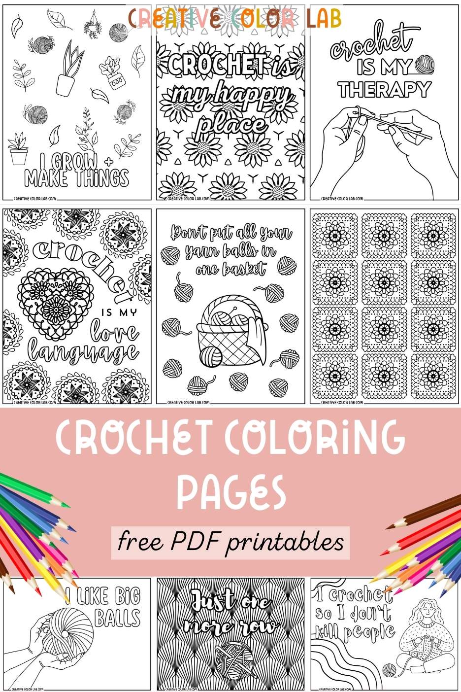 Free crochet coloring pages to download.