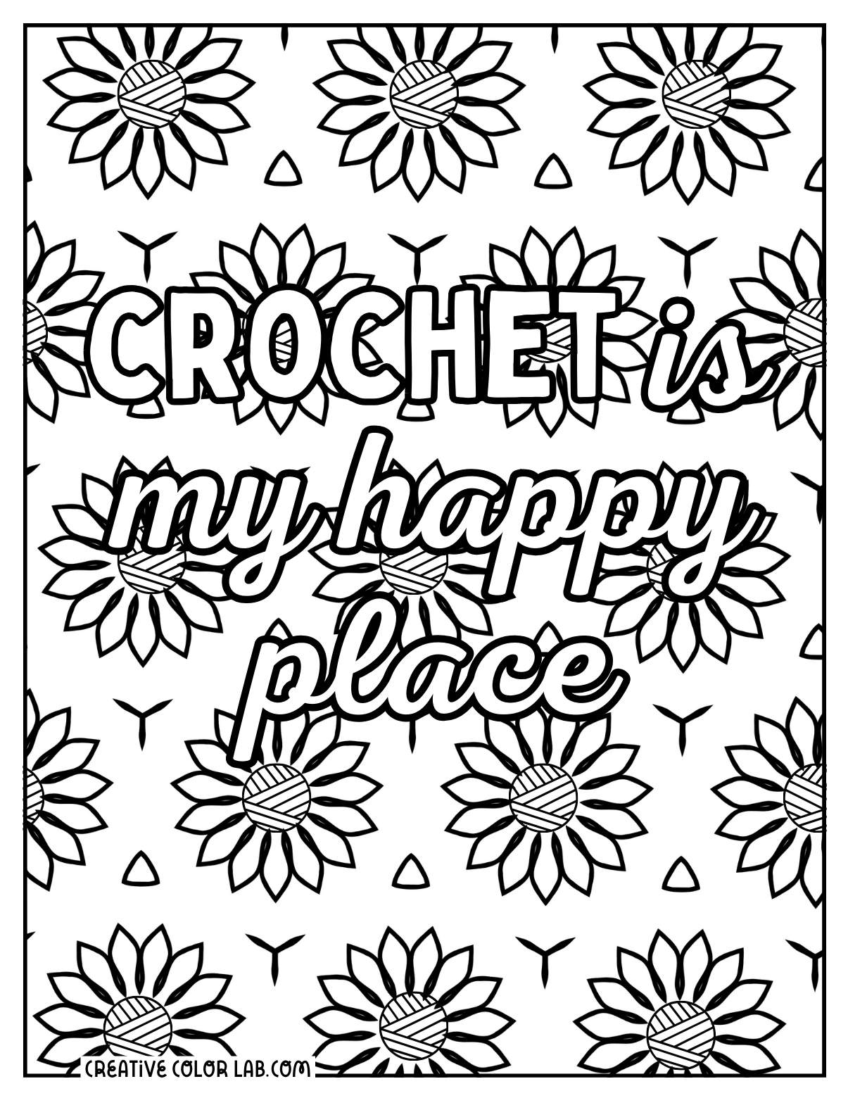 Crochet is my happy place coloring page.