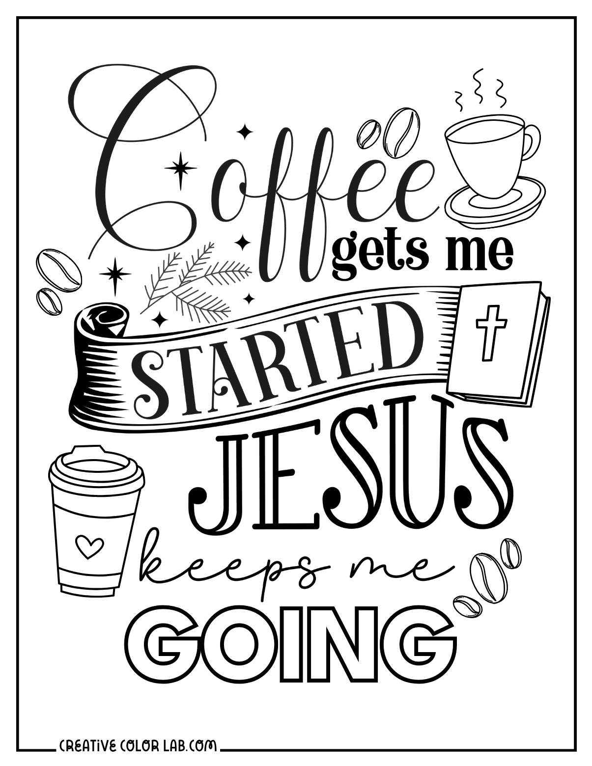 Favorite verse of scripture christian coloring page about coffee.