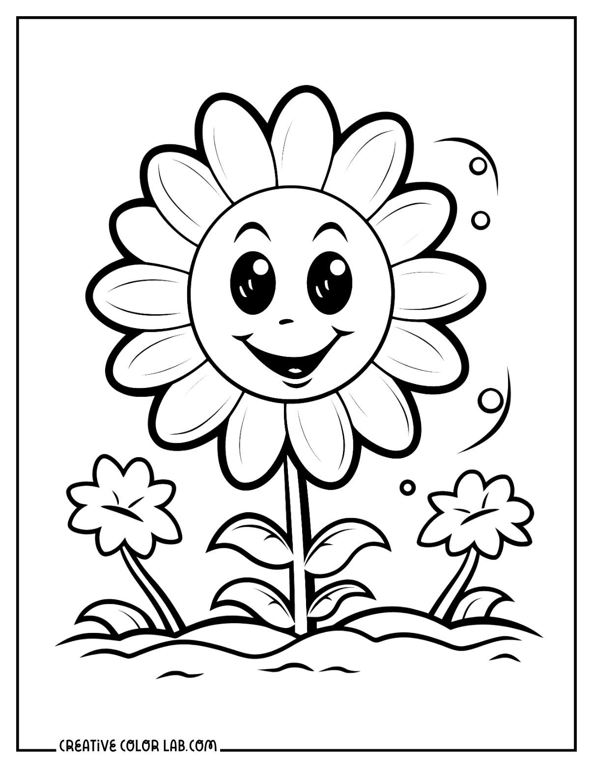 Cute kawaii daisy coloring page for kids.