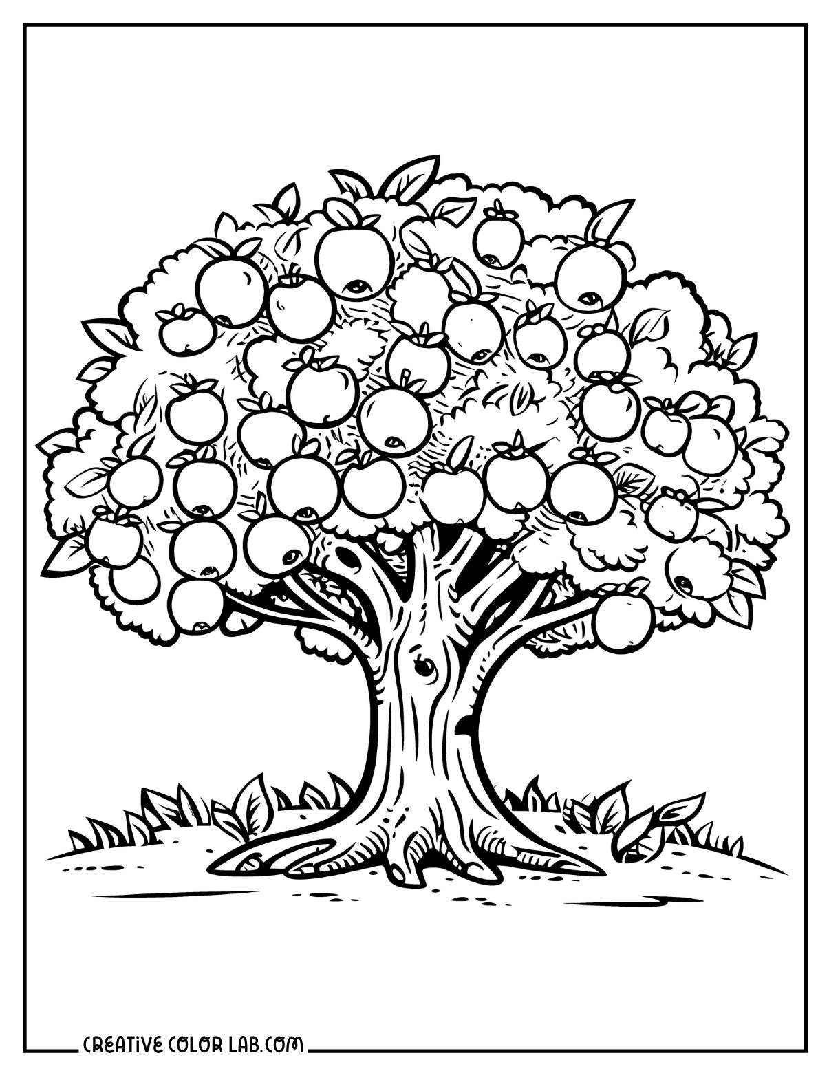 Delicious apples tree coloring sheet.