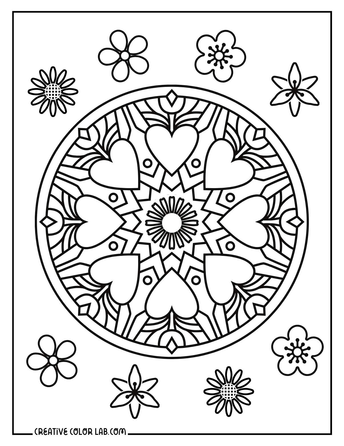 Detailed flower mandala coloring page for adults.