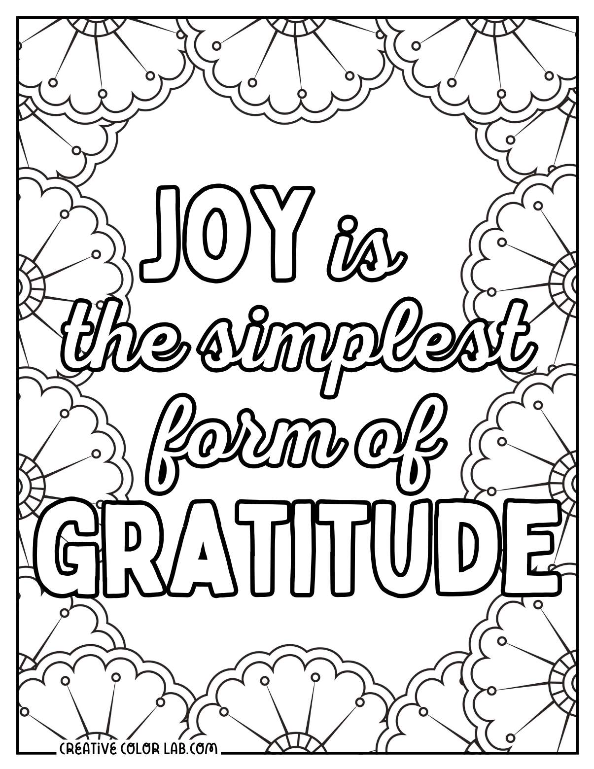 Detailed joy and grateful coloring page for adults.
