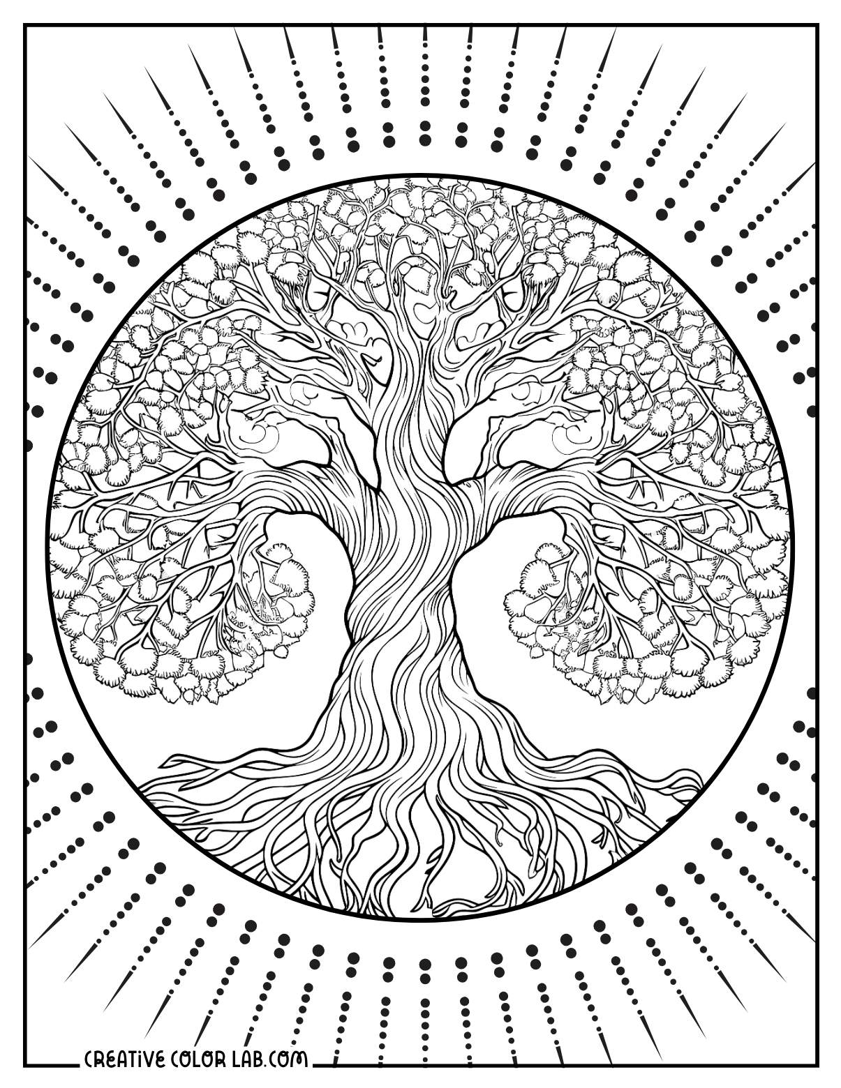 Detailed tree of life adult coloring page.