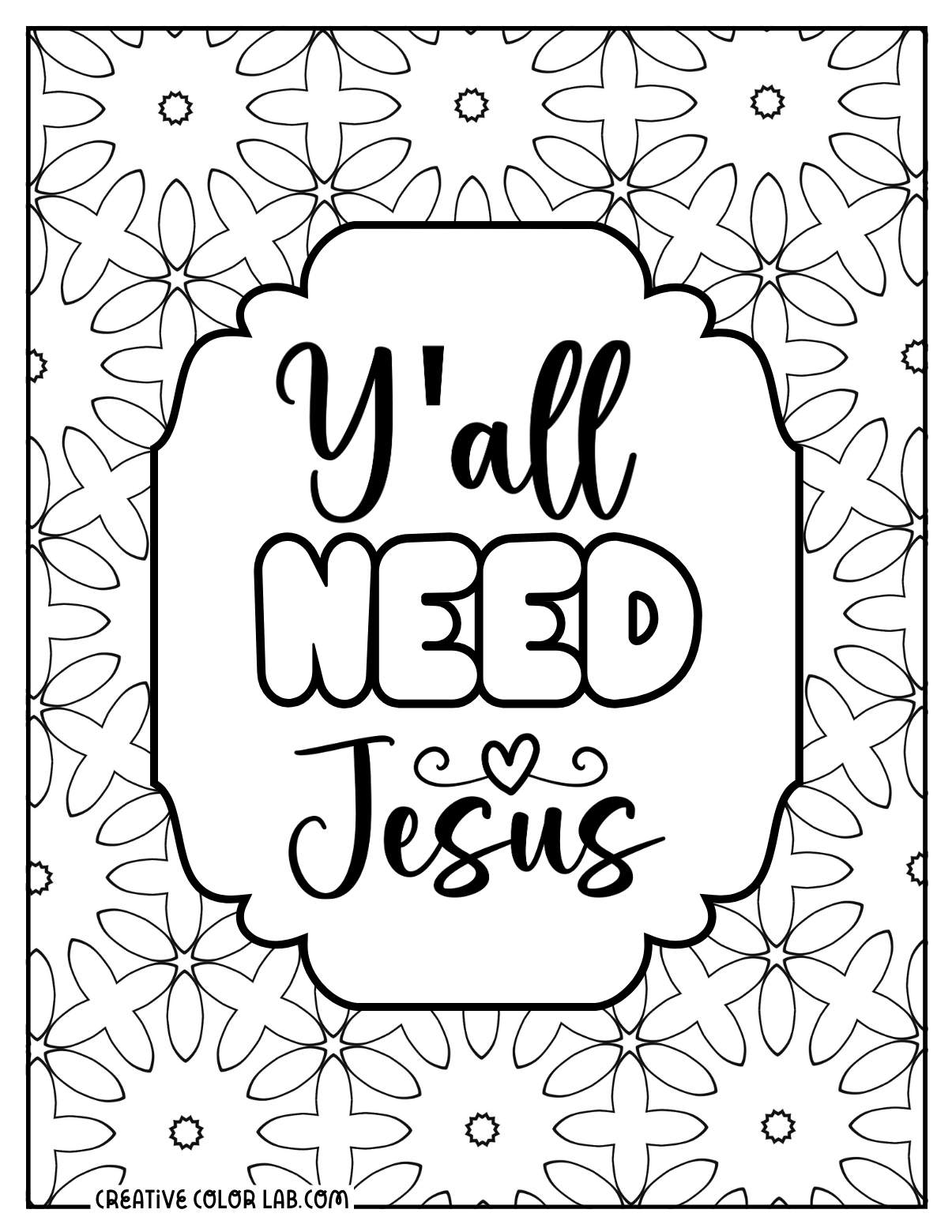 "Y'all need Jesus" devotional coloring page for adults.