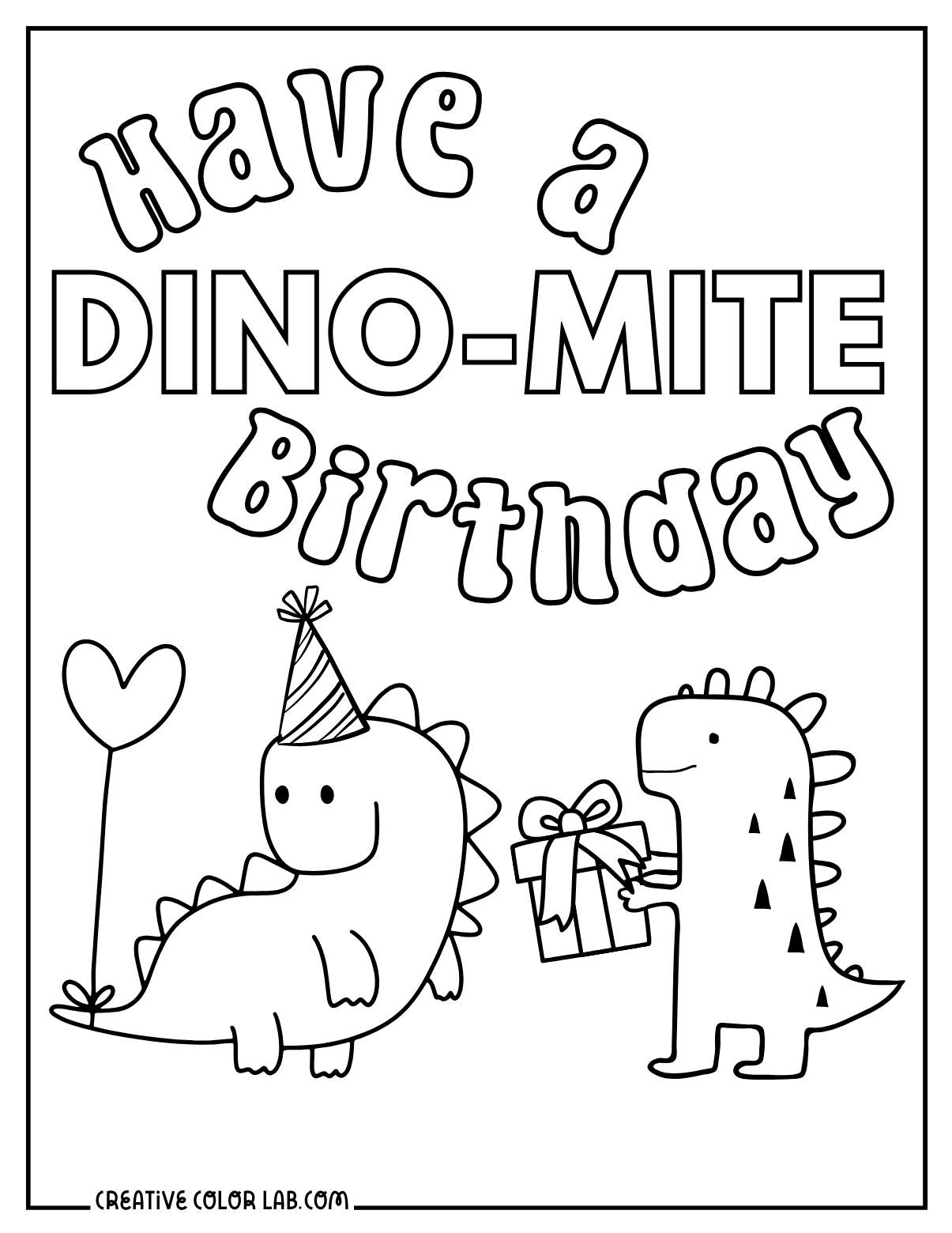 Dinosaur birthday picture to color for kindergarten.