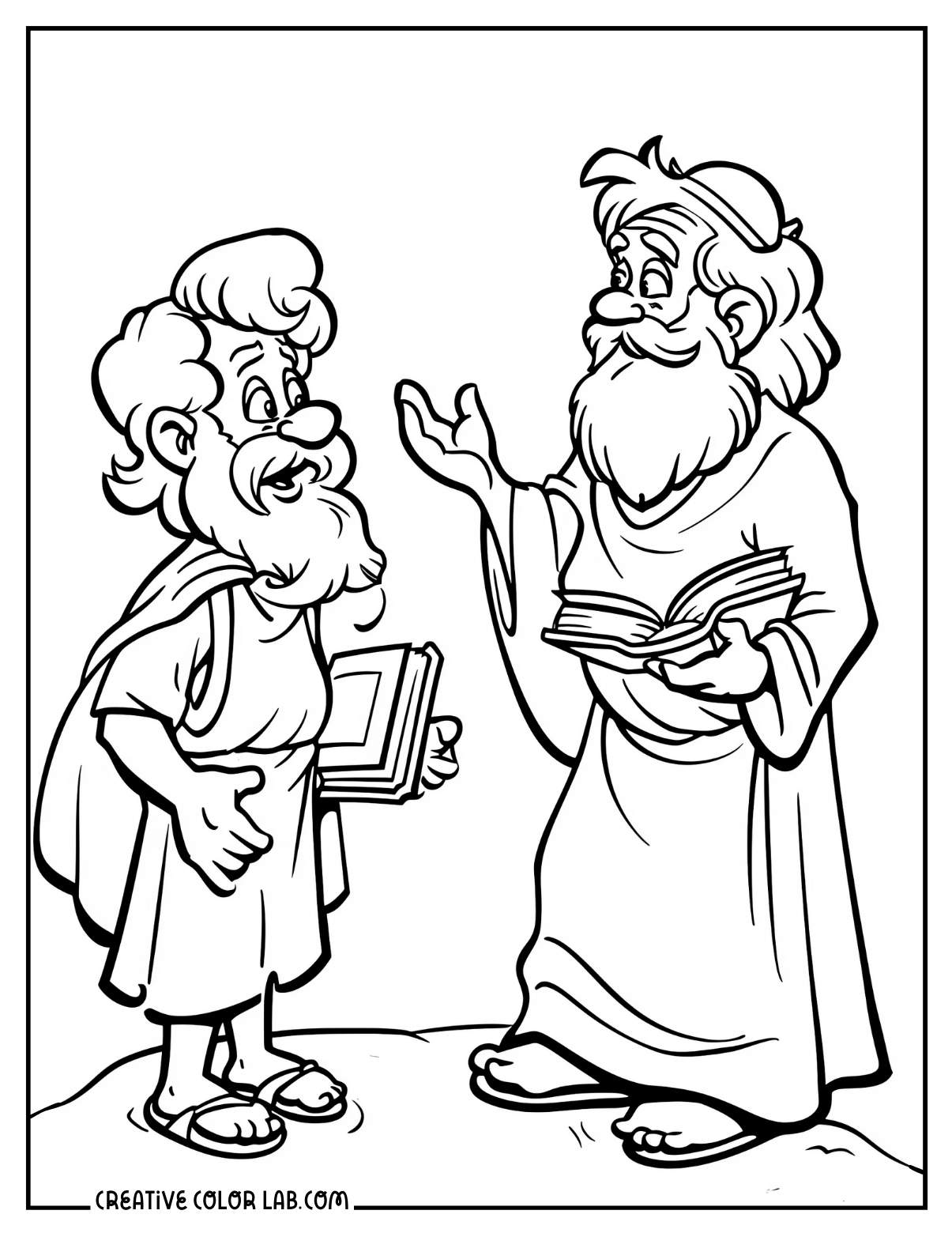 Two disciples cartoon picture to color for Sunday school.