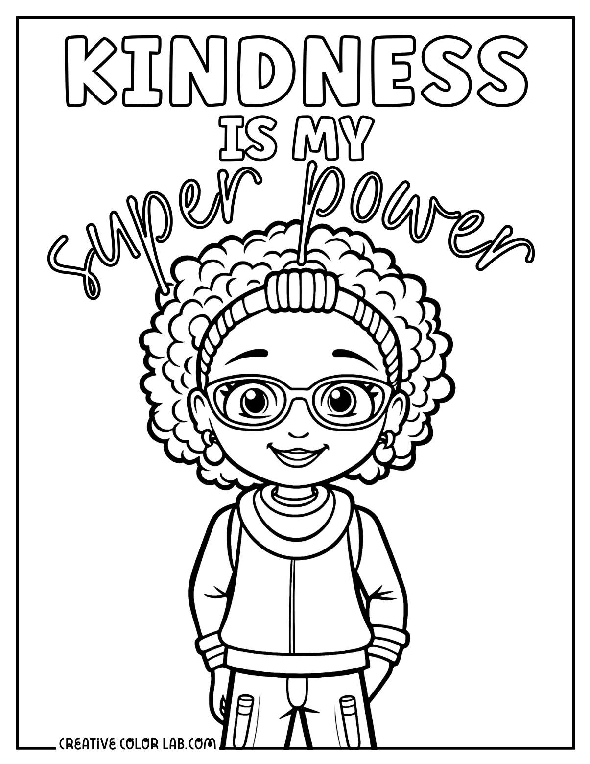 Diverse coloring page for kids about kindness.