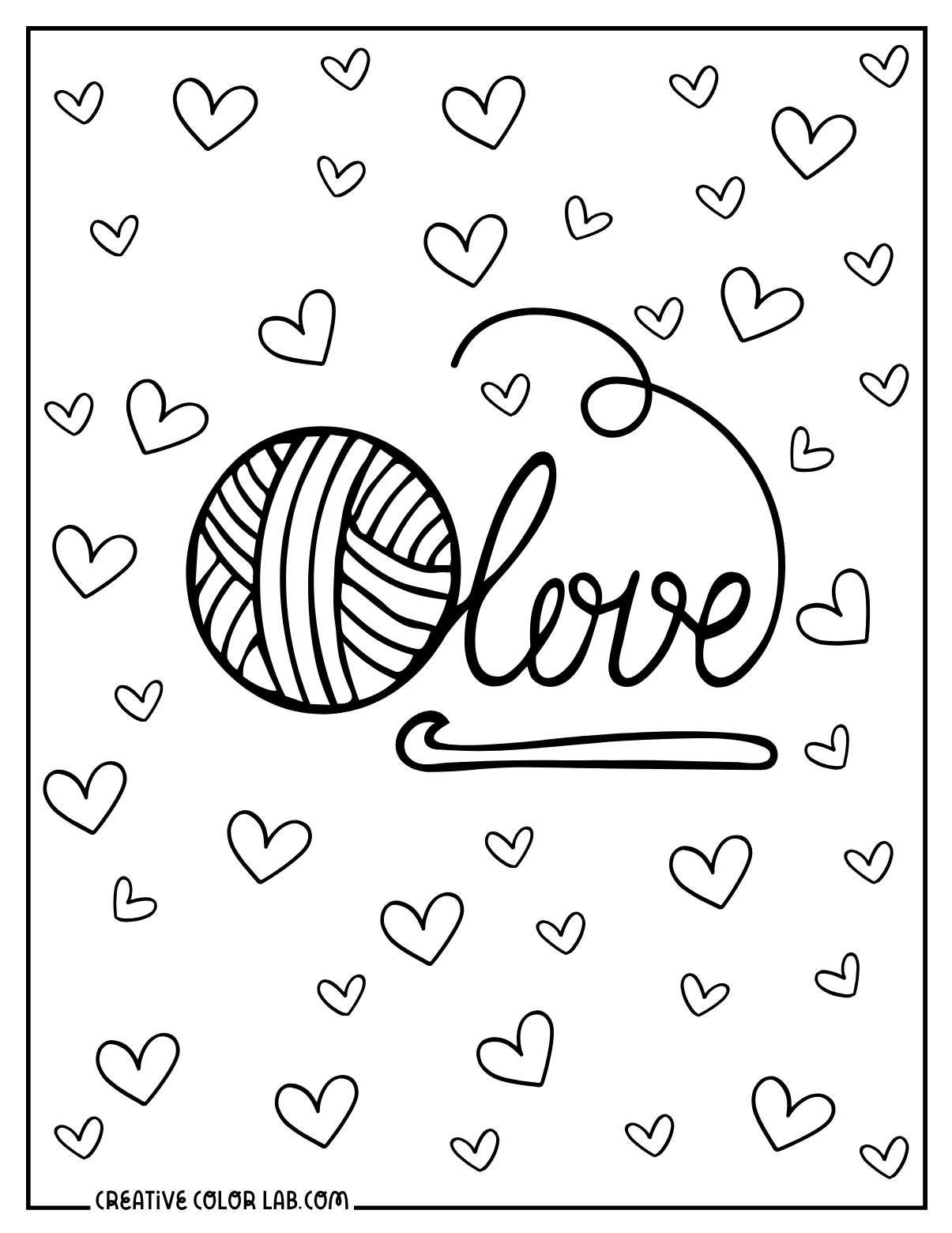 Easy crochet coloring book with heart doodles.