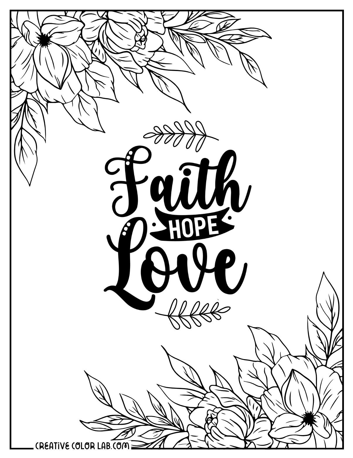 Faith, hope and love scripture printable picture to color.
