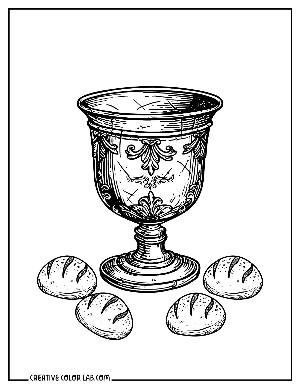 First communion chalice and bread illustration to color.