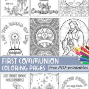 Collection of first communion coloring pages to download.
