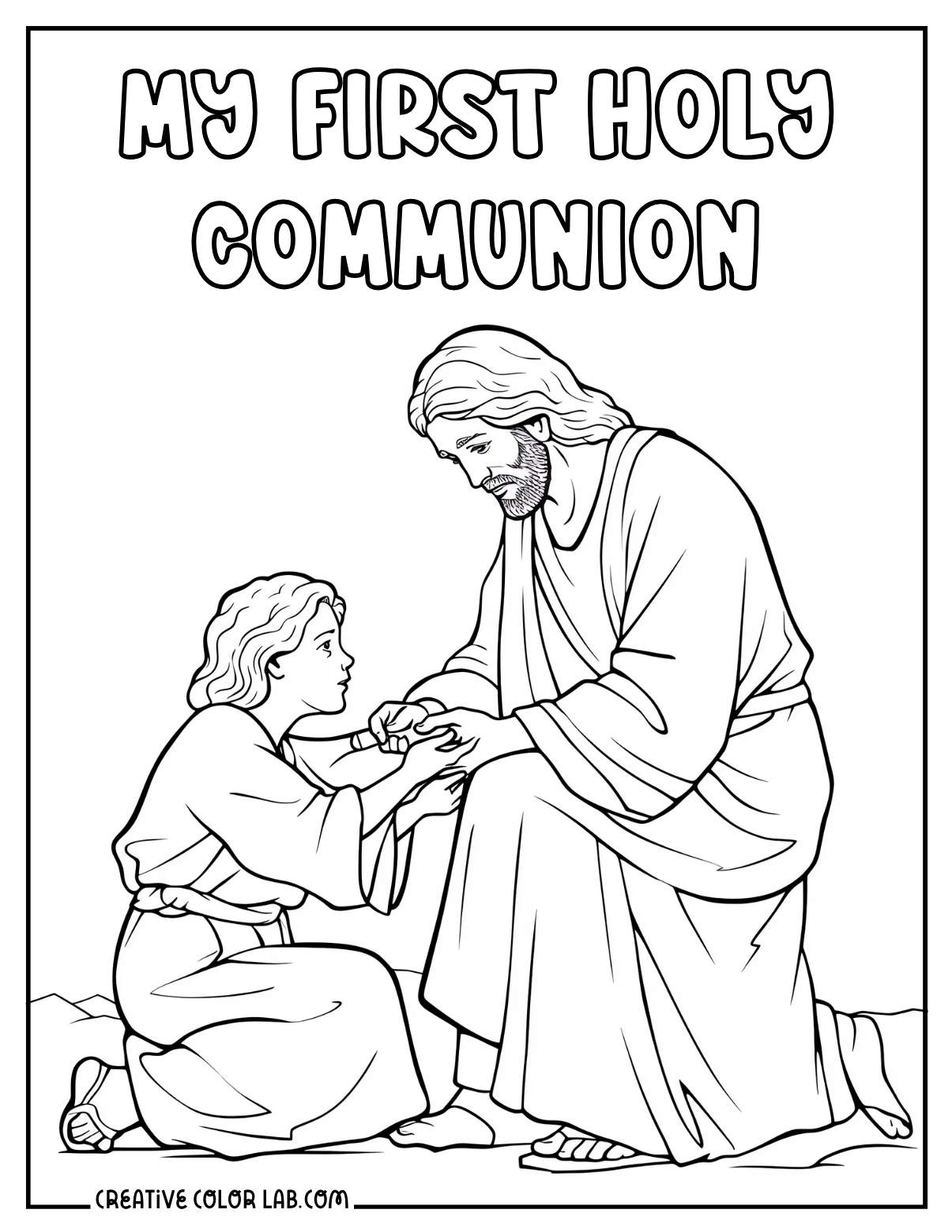 First holy communion coloring page for kids.