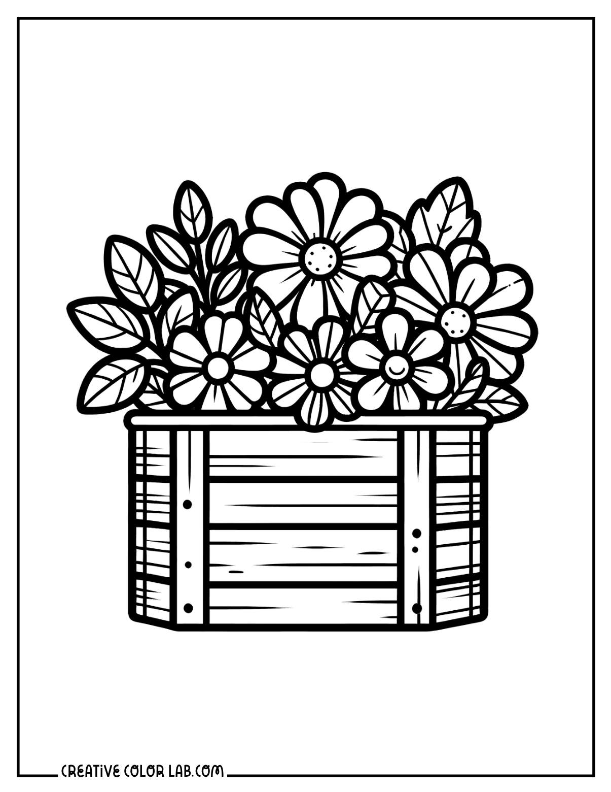 Flowers in planter box coloring page.
