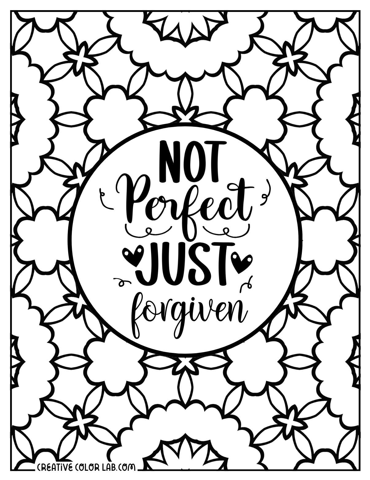 Forgiven Christian quote coloring page.