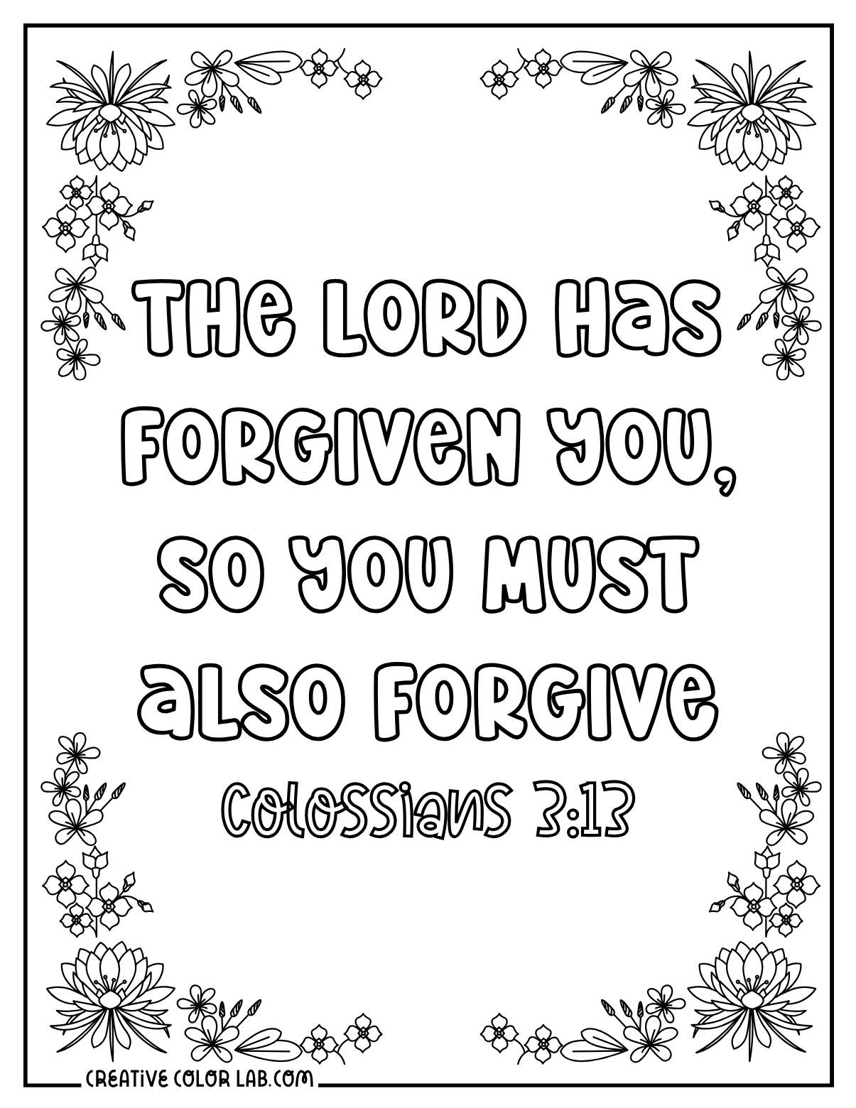 Forgiveness bible verse coloring page about Colossians 3:13.