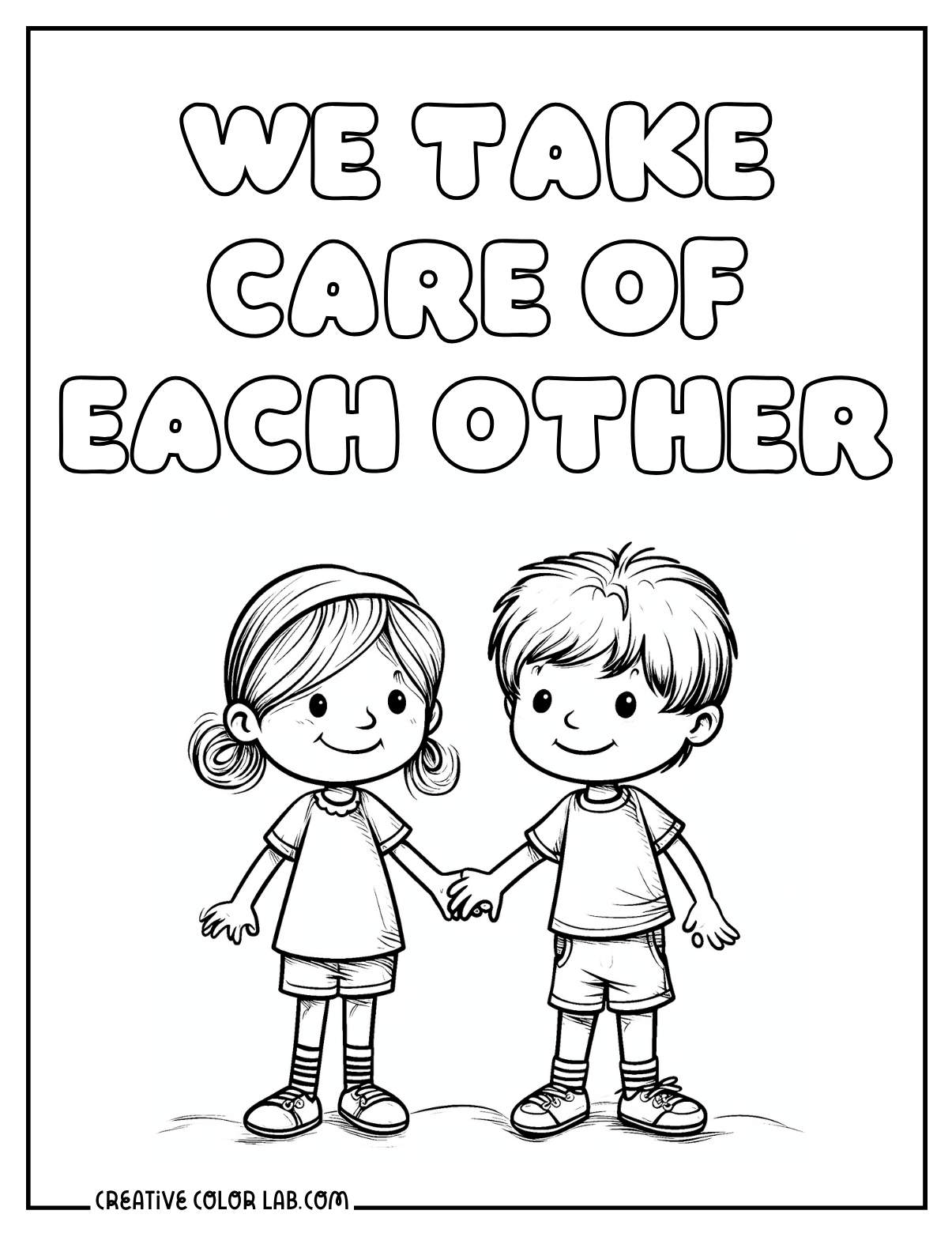 Friends caring for each other coloring page.